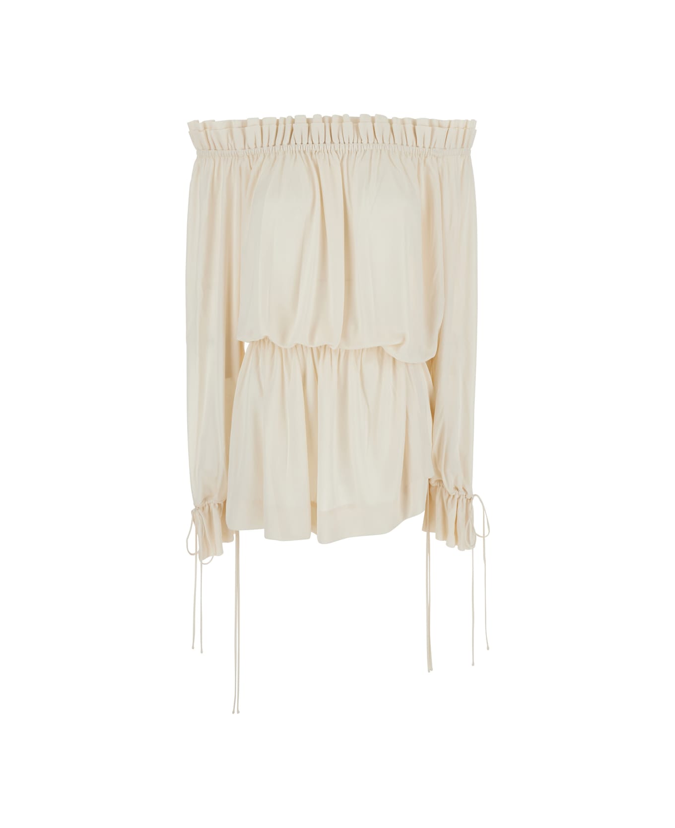 Saint Laurent White Off-shoulder Dress With Tight Waist In Viscose Woman - White