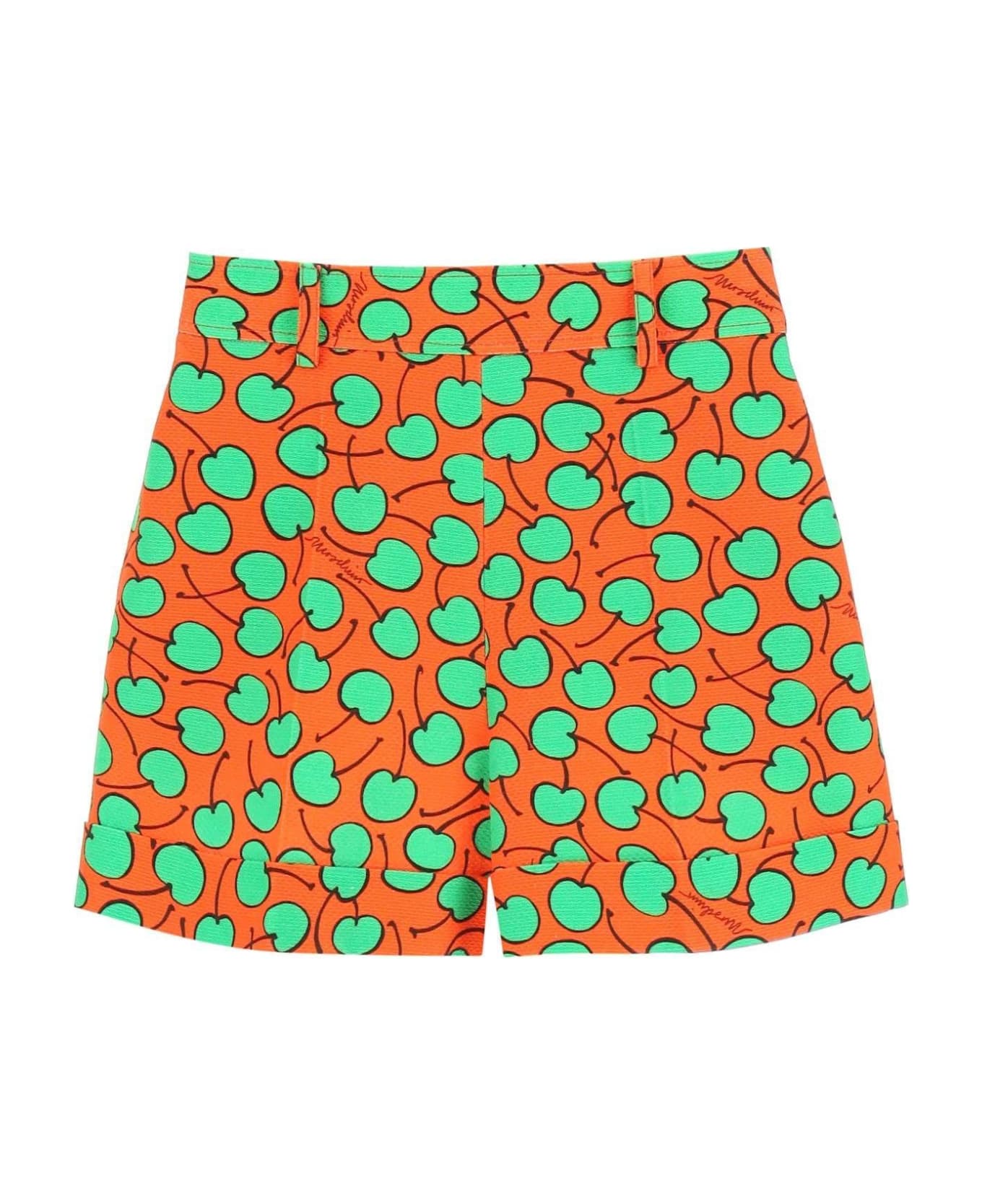 Moschino Cherry Print Piquet Shorts - ORANGE/GREEN