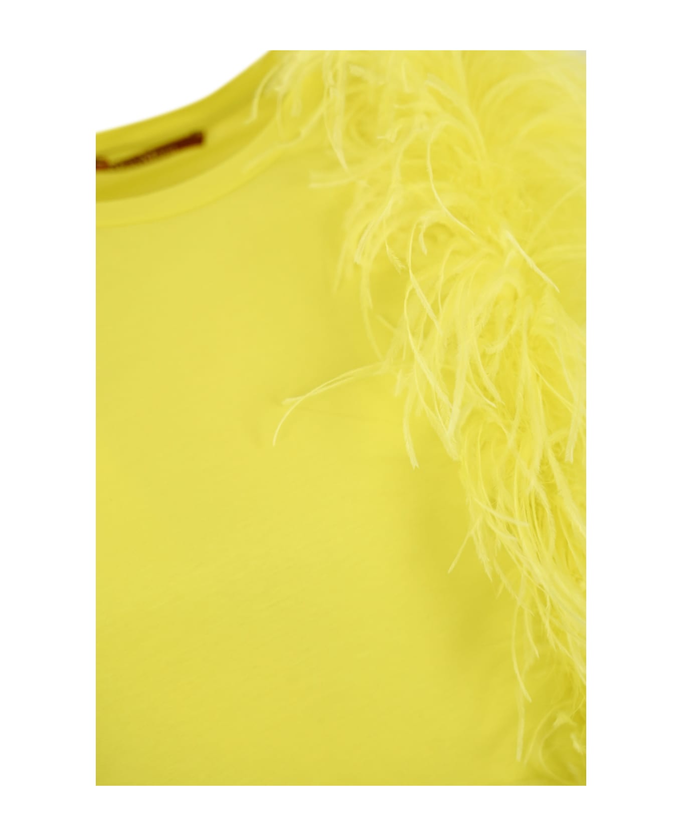 Max Mara Studio Cotton T-shirt With Feathers - Limone