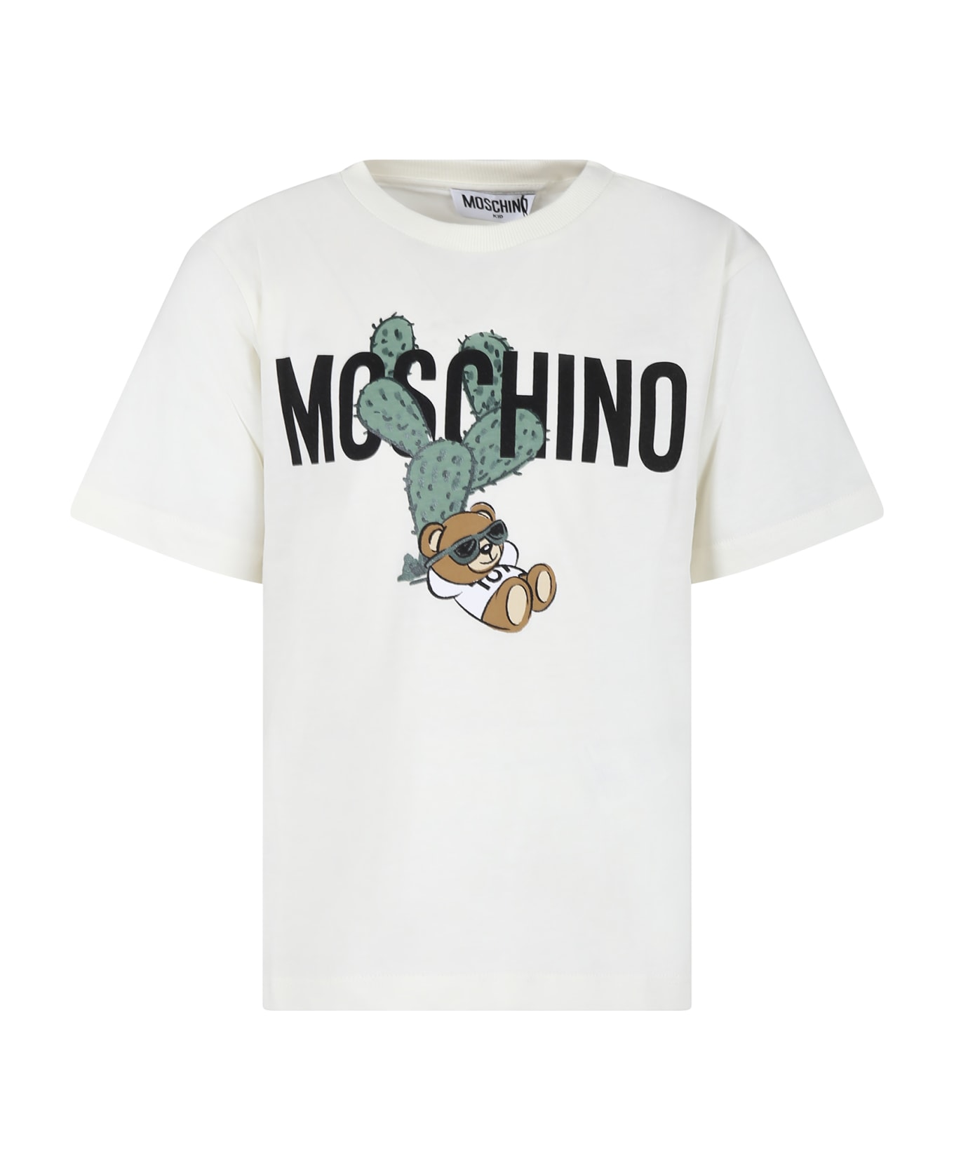 Moschino Ivory T-shirt For Boy With Teddy Bear And Cactus - Ivory