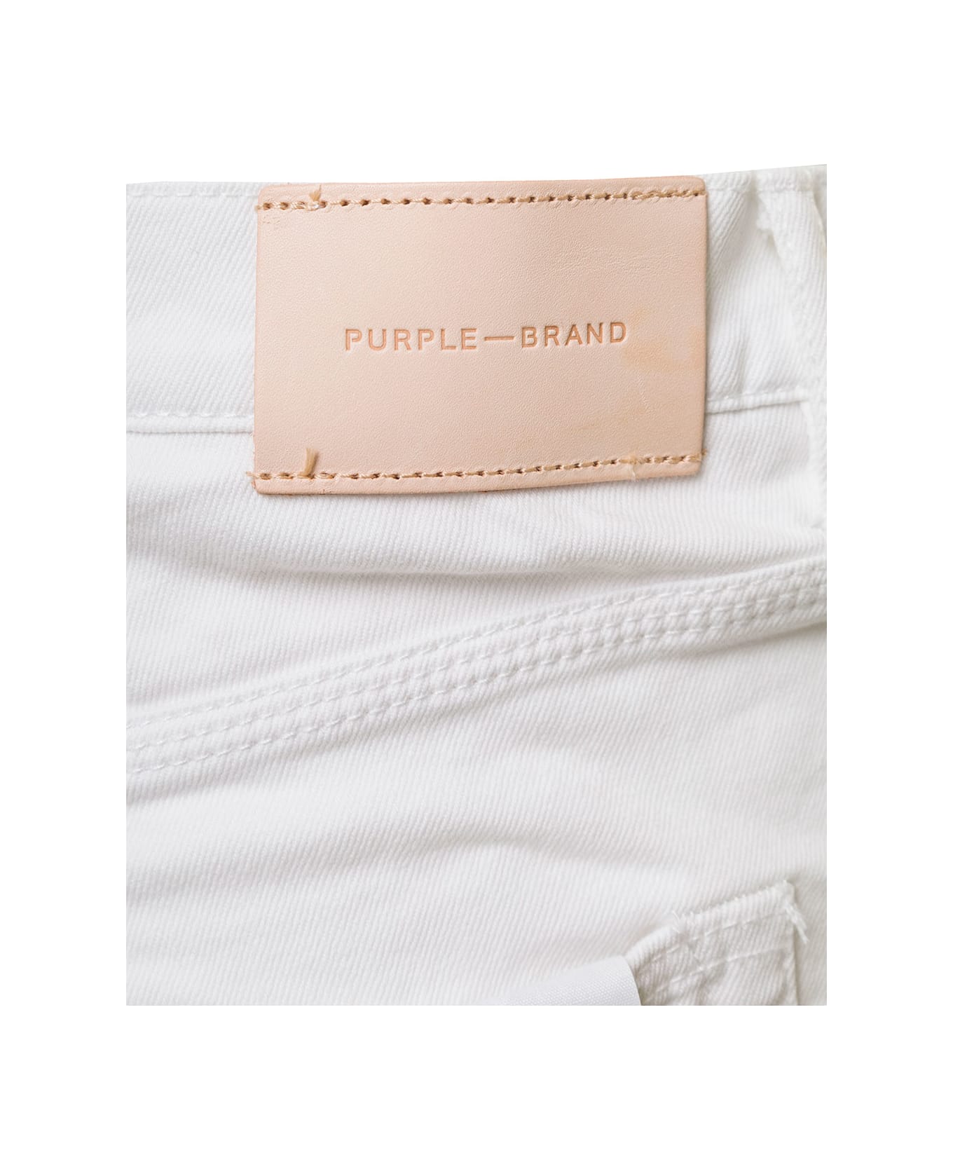 Purple Brand White Skinny Jeans With Tonal Logo Patch And Crinkled Effect In Stretch Cotton Denim Man - WHITE