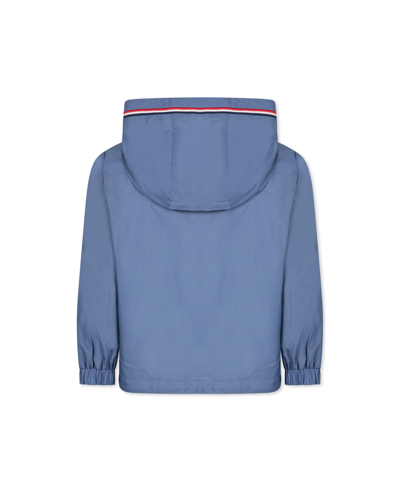 Moncler Light Blue Windbreaker Jacket For Boy With Logo - Light Blue