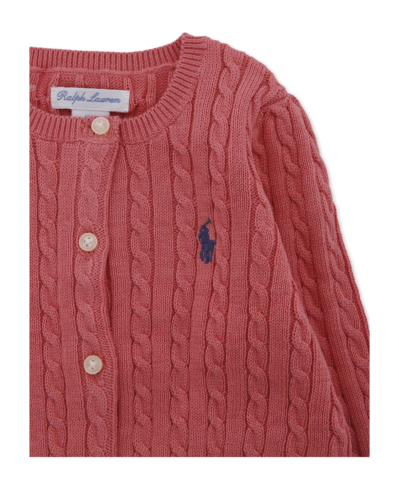 Ralph Lauren Pink Cardigan For Baby Girl With Horse - Pink