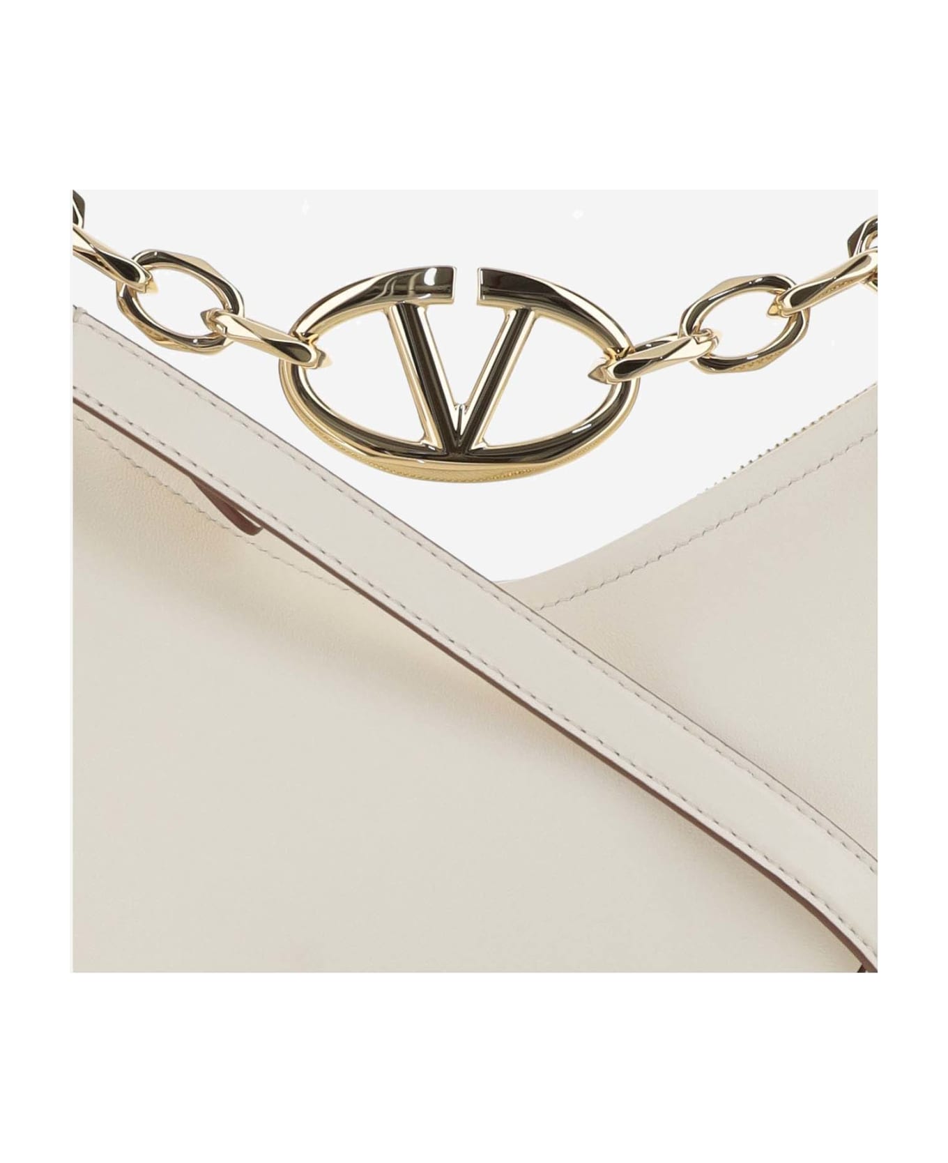 Valentino Garavani Mini Hobo Vlogo Moon Bag In Nappa Leather With Chain - White ショルダーバッグ