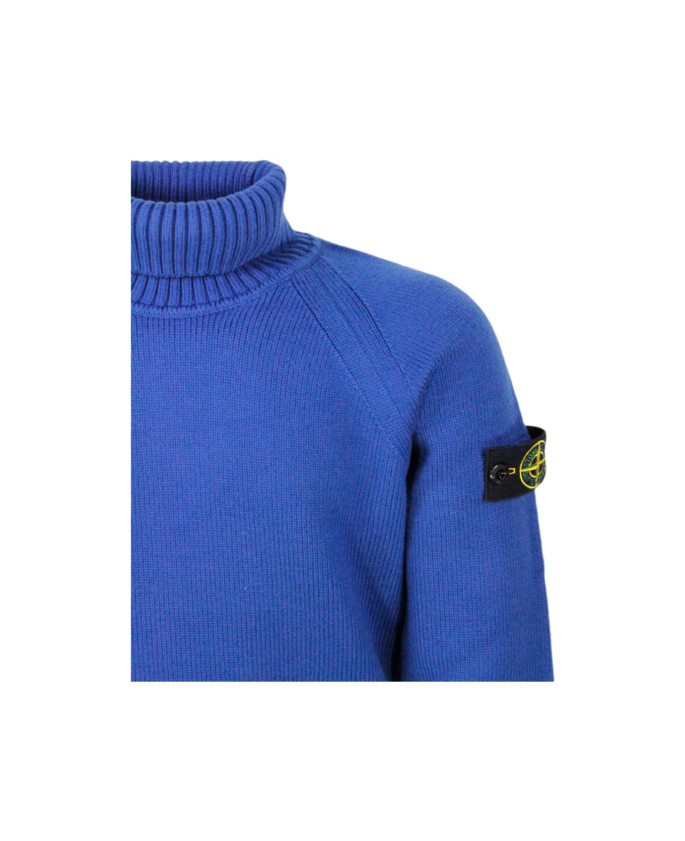 Stone Island Junior Long-sleeved Turtleneck Sweater In Warm Stretch Cotton With Badge On The Left Sleeve - Blu royal ニットウェア＆スウェットシャツ