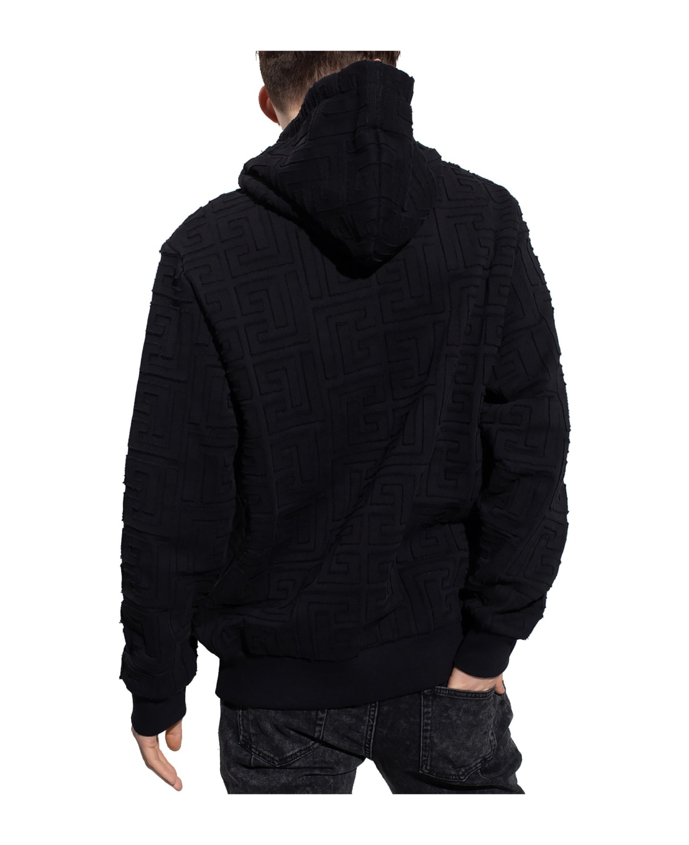Balmain Monogrammed Hooded Sweatshirt - Black フリース