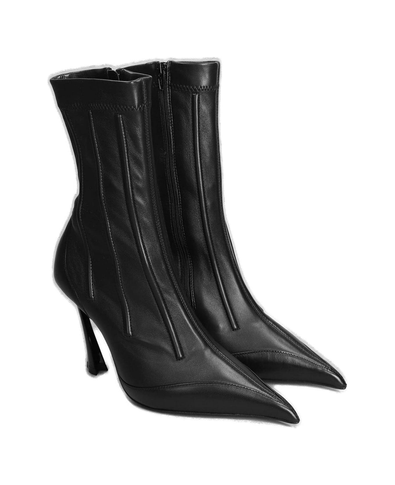 Mugler Seam Detailed Pointed Toe Ankle Boots - Black ブーツ