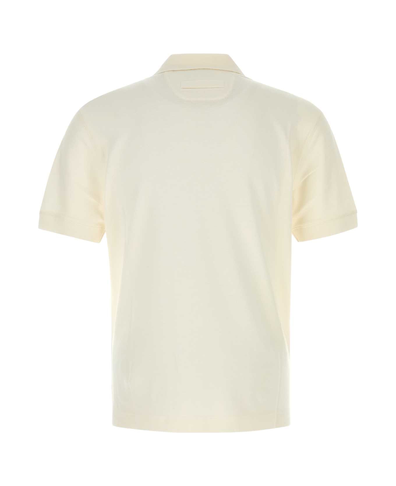 Zegna Ivory Cotton Blend Polo Shirt - N01