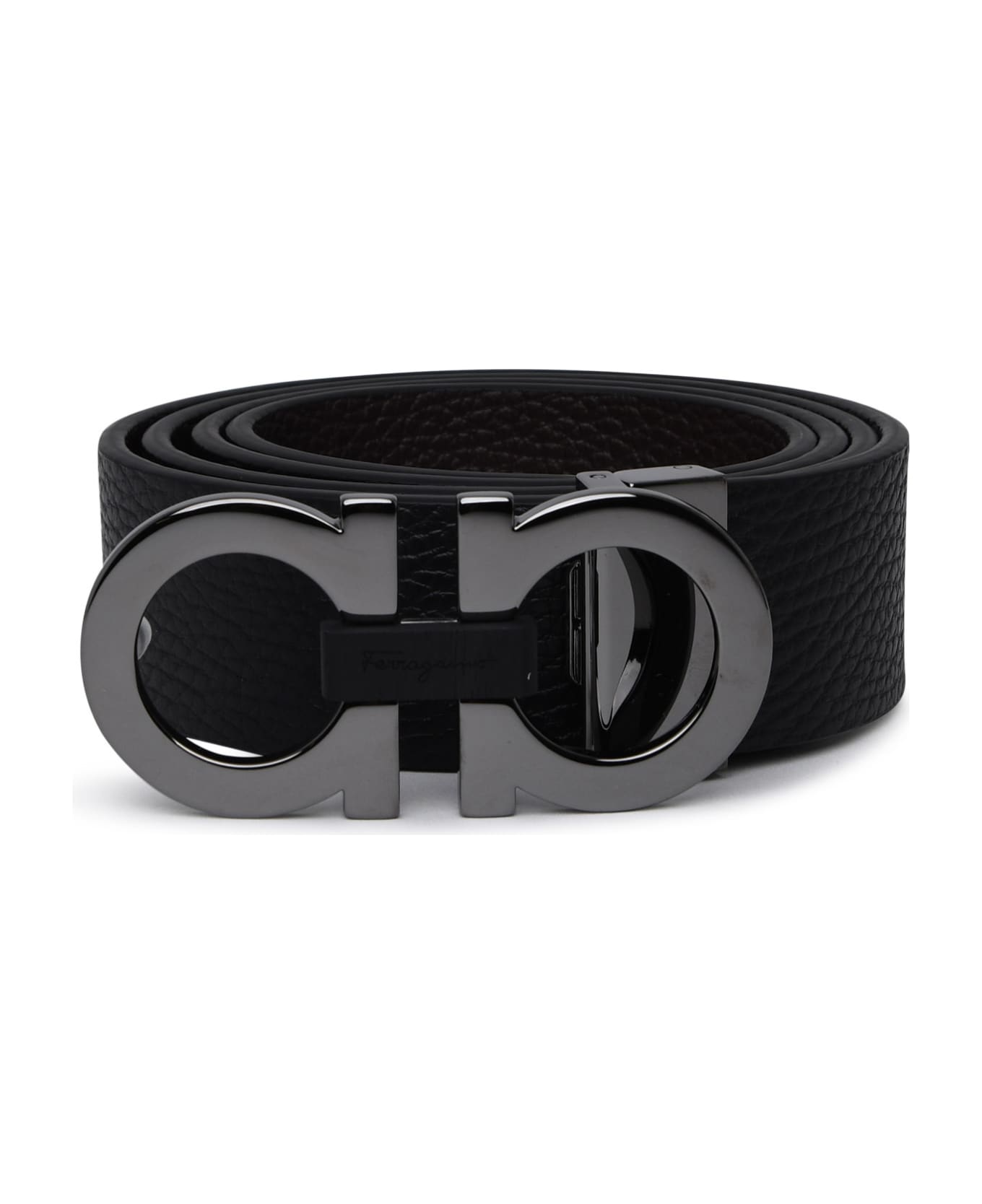 Ferragamo Hammered Leather Reversible Belt - Black ベルト