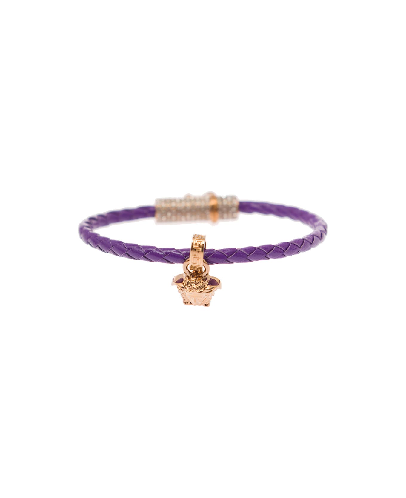 Versace Medusa Plaque Detail Bracelt In Gold-tone Brass And Purple Leather Woman - Violet ブレスレット