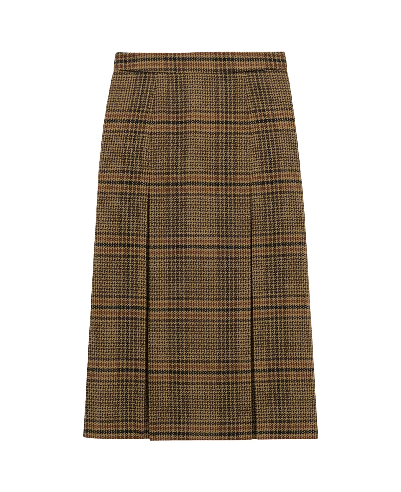 Saint Laurent Prince Of Wales Certified Virgin Wool Skirt - MARRON BEIGE ROUX