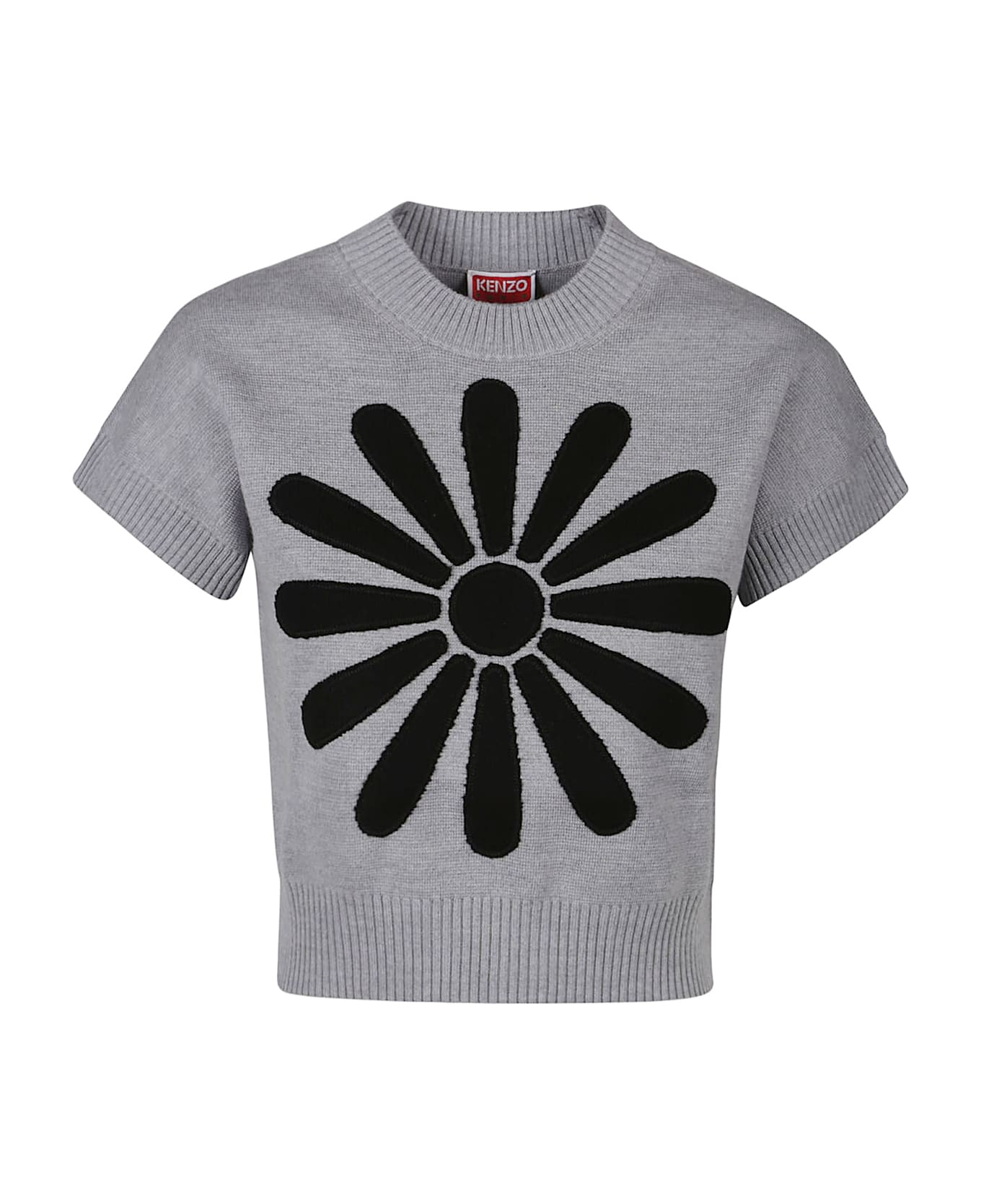 Kenzo Marguerite Placed Short Sleeve Sweater - Gris Clair