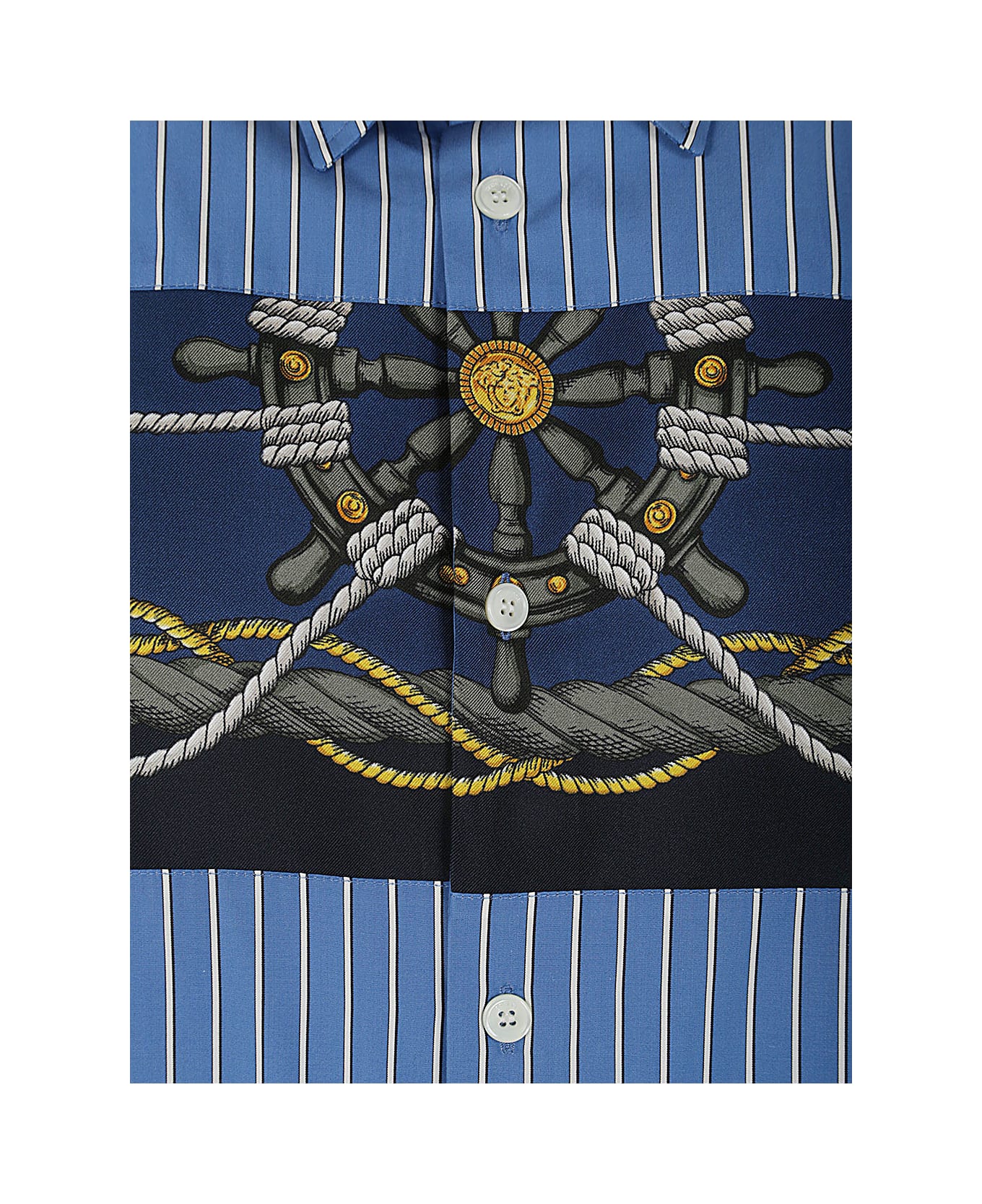 Versace Informal Shirt Striped Poplin Fabric Printed Inserts - Blue Gold シャツ