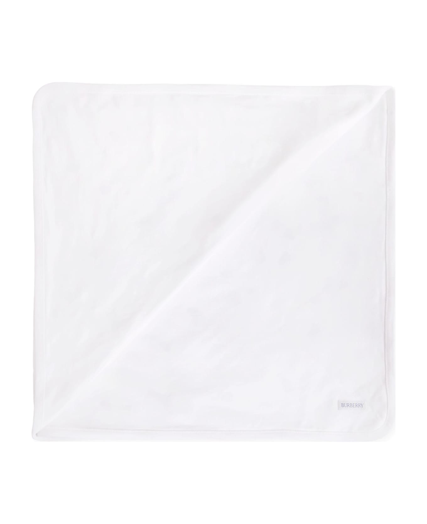 Burberry White Blanket For Babykids With Teddy Bear - White