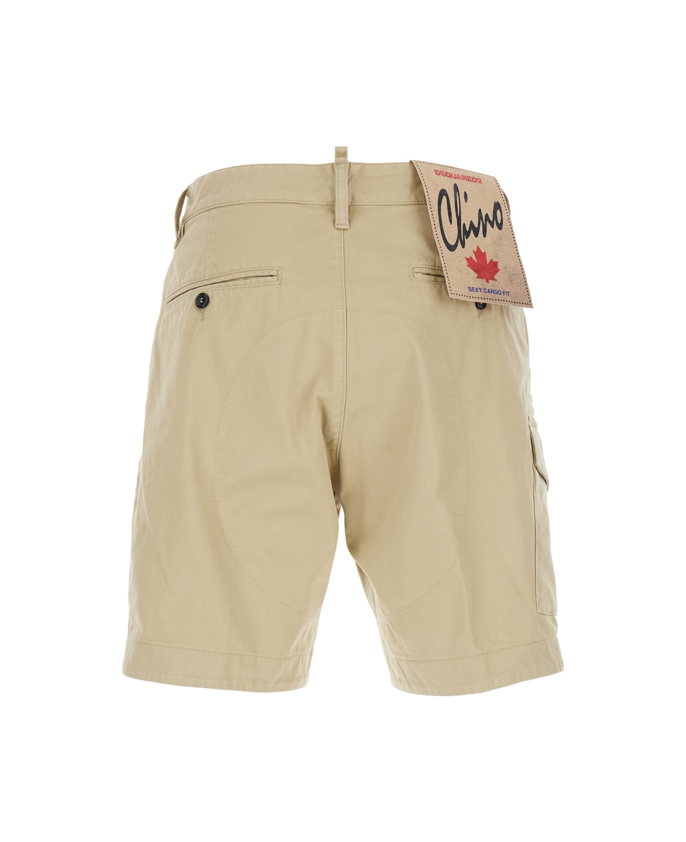 Dsquared2 Beige Bermuda With Asymmetric Cargo Pockets And Belt Loops In Cotton Man - Beige