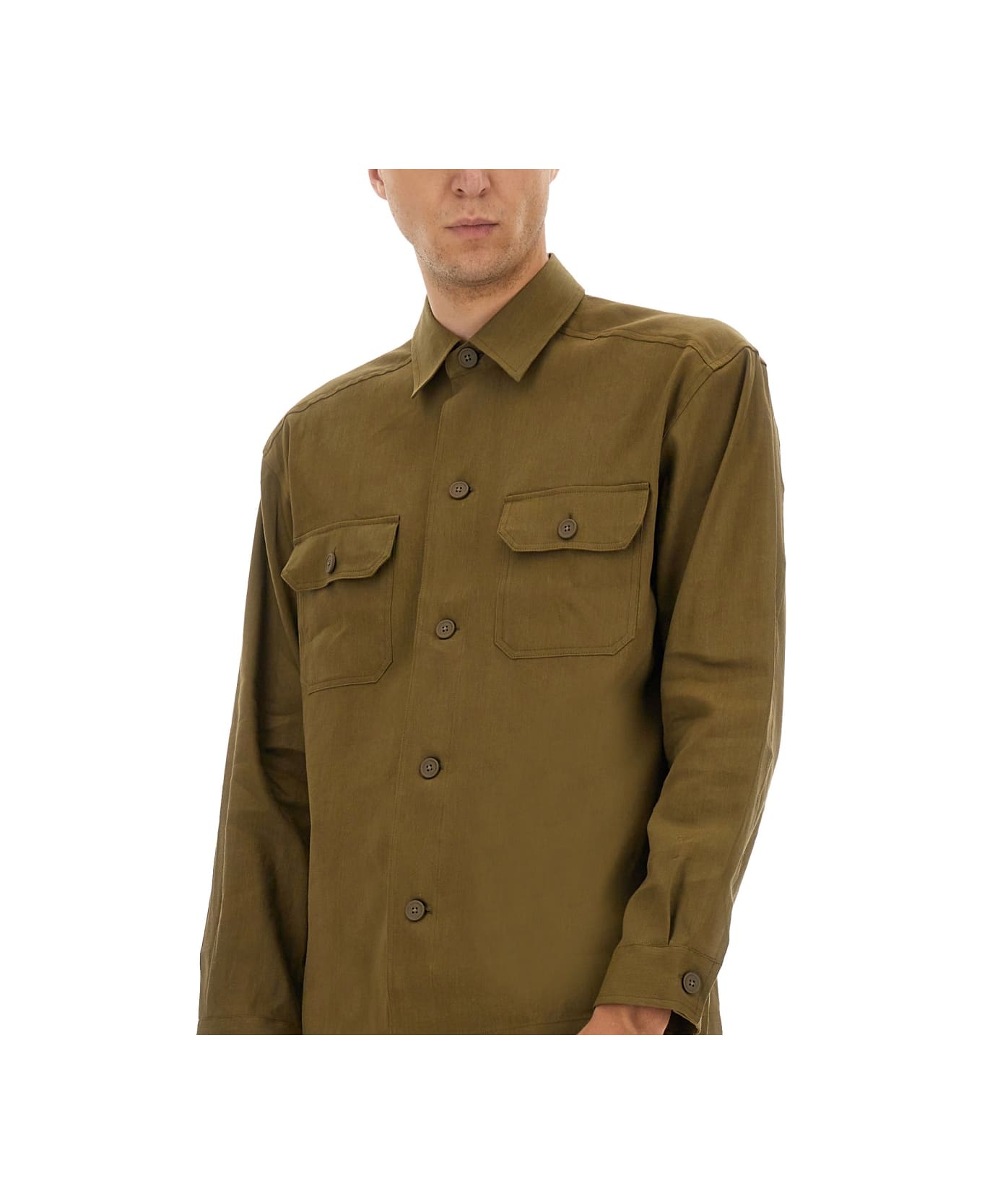 Hugo Boss Stretch Linen And Viscose Shirt - BROWN