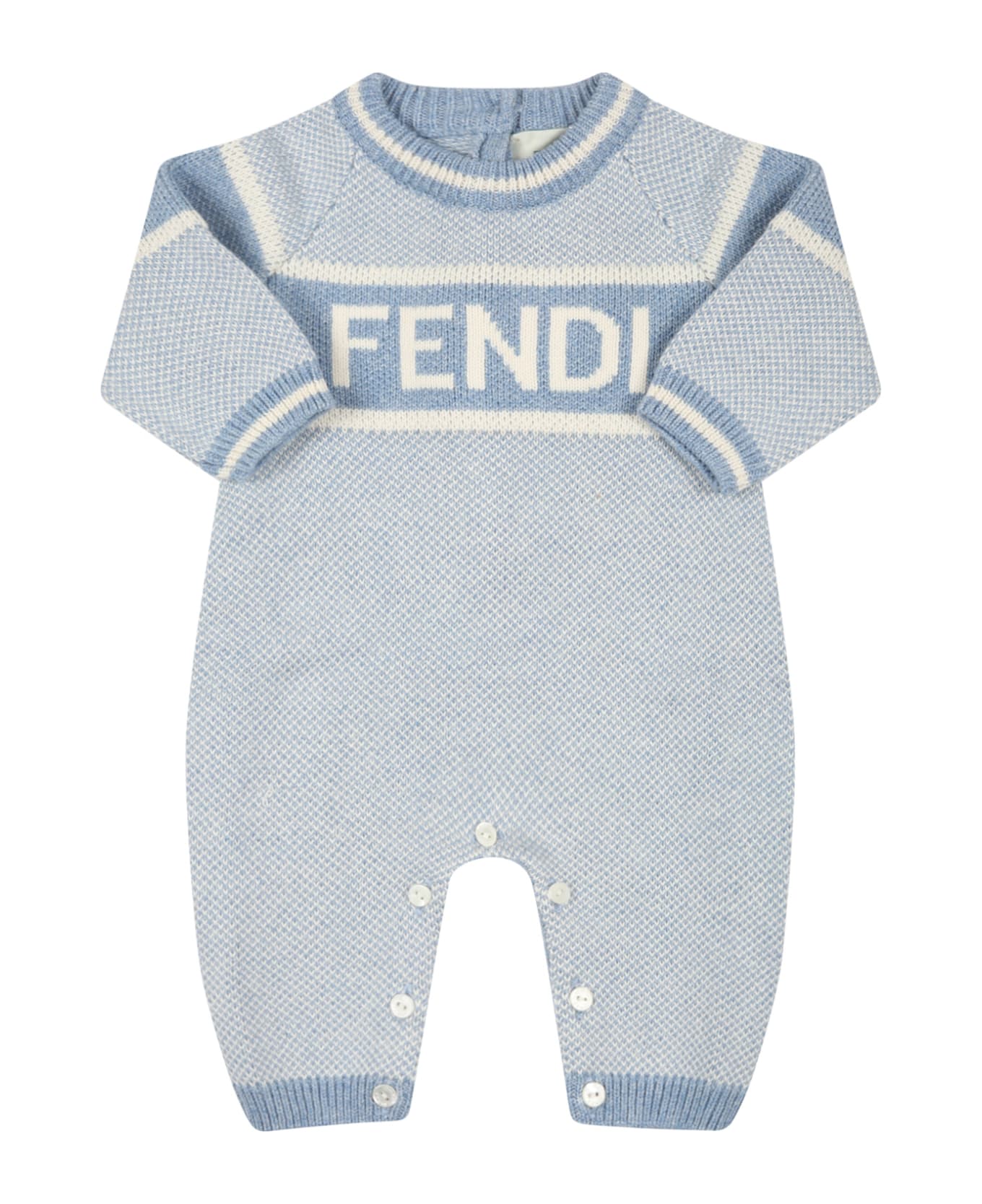 Fendi Light Blue Babygrow For Baby Boy - Light Blue
