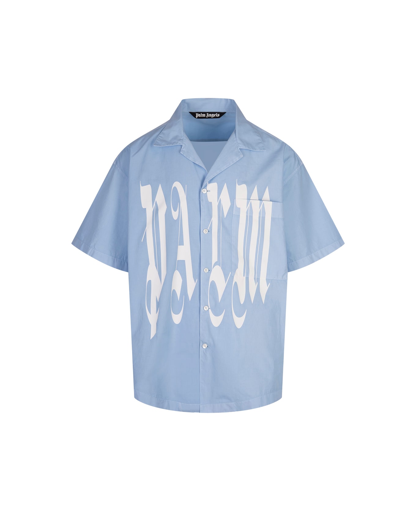 Palm Angels Light Blue Gothic Logo Oversize Shirt - Blue