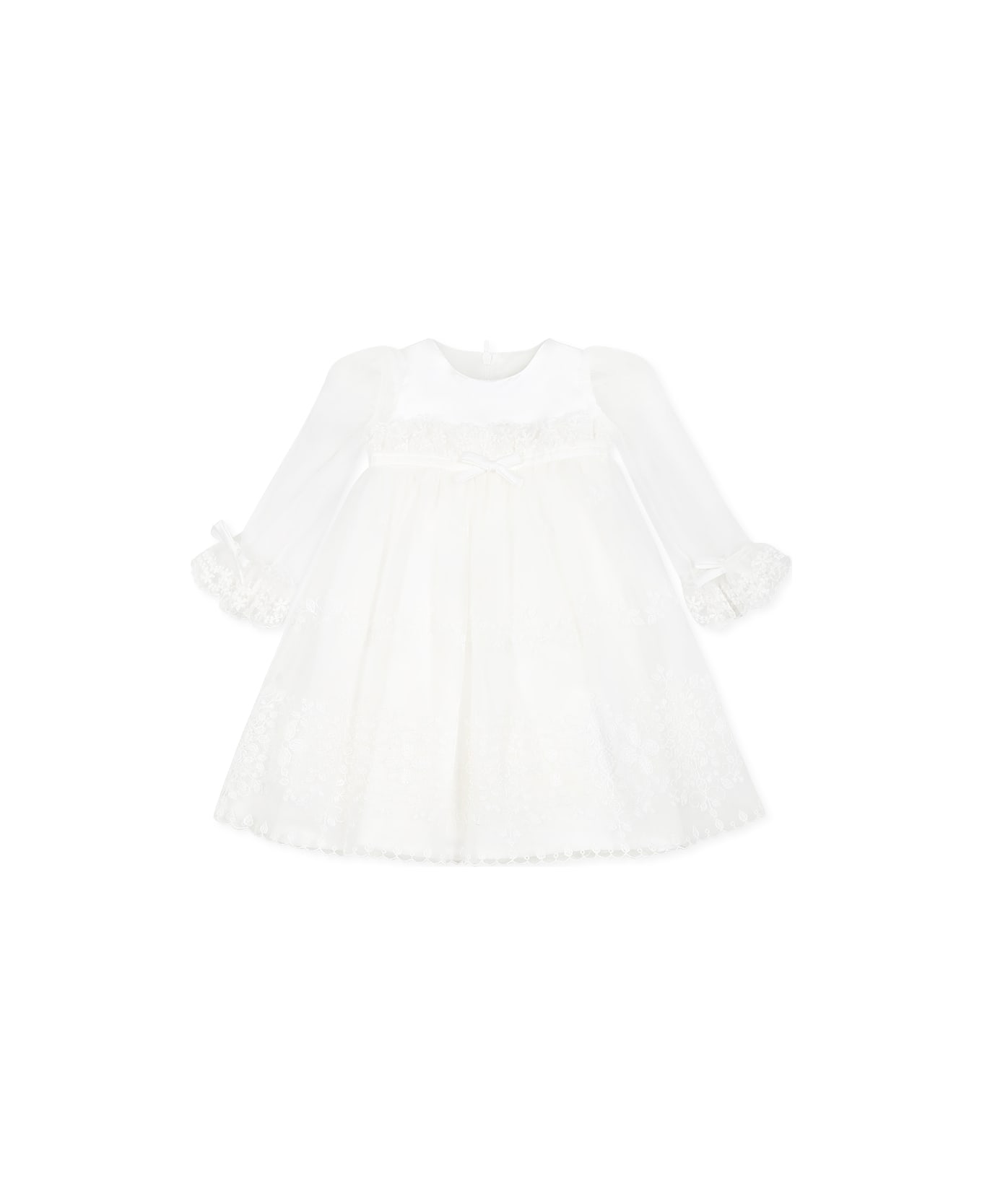Monnalisa White Dress For Baby Girl With Embroidery - White