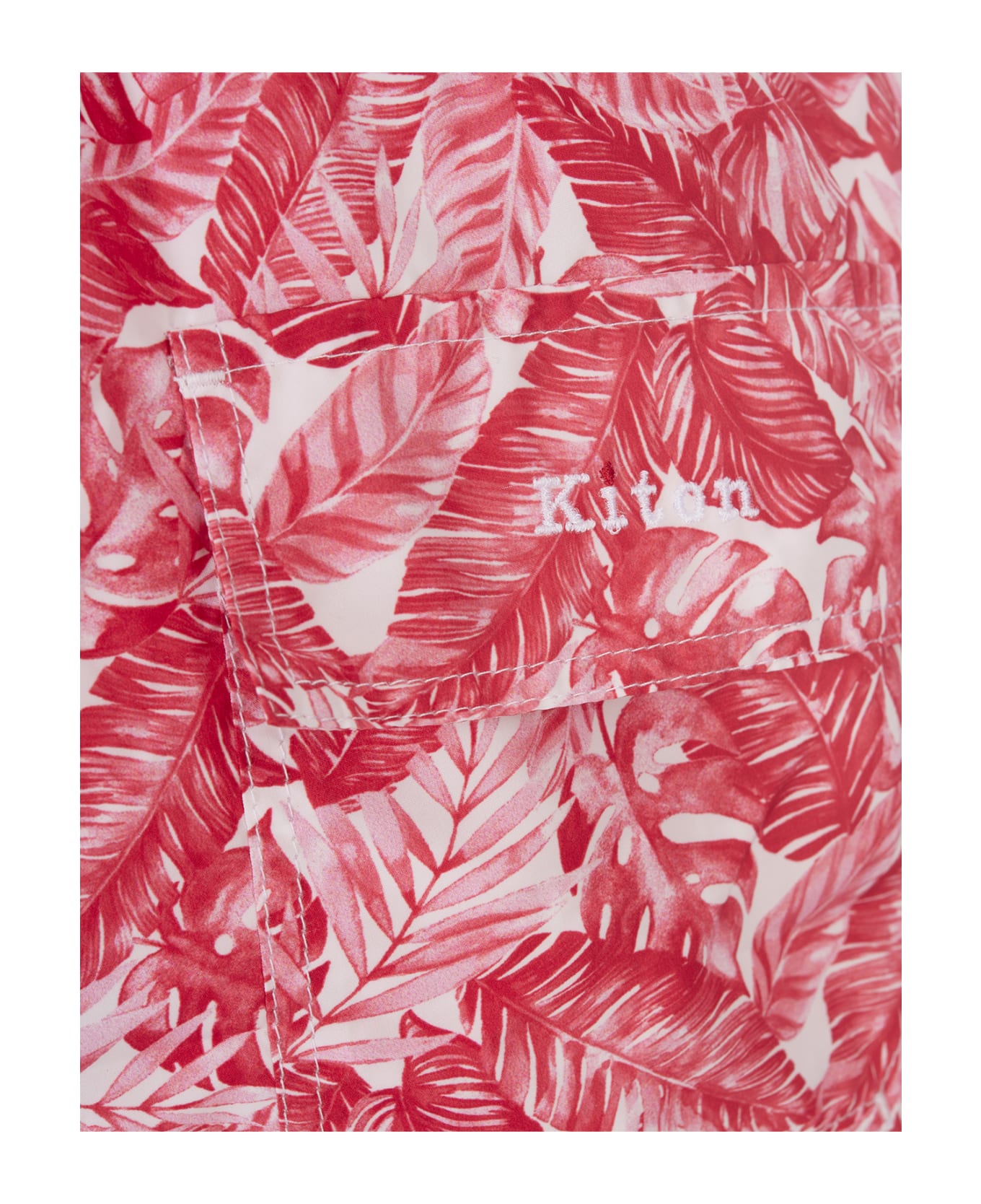 Kiton White Swim Shorts With Pink Foliage Print - Pink