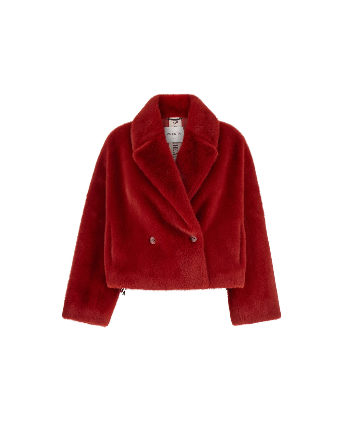 Valentini 1972 Red Cropped Single-breasted Jacket With Notched Revers In Ecofur Woman - Red