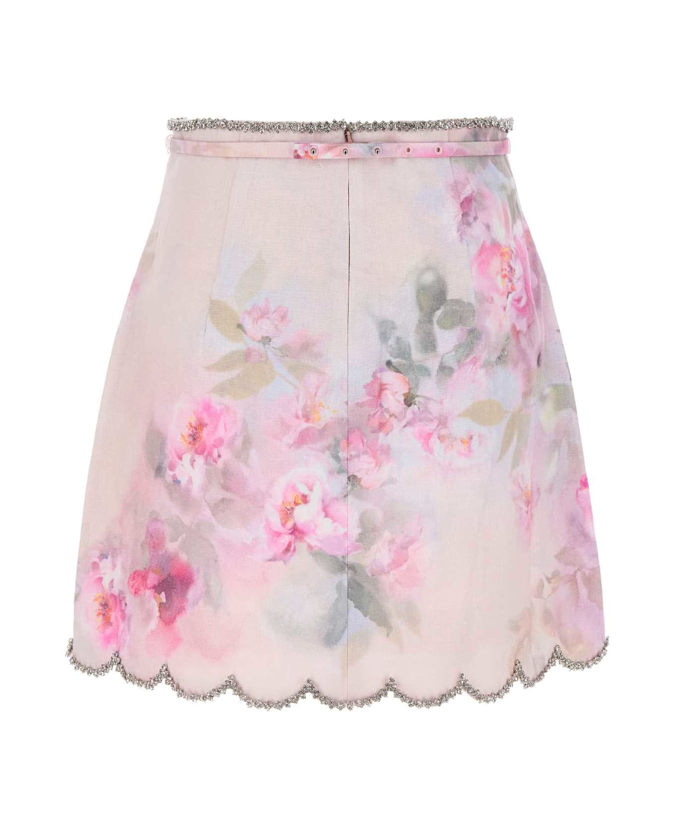 Zimmermann Crush Scalloped Mini Skirt - PINKFLORAL
