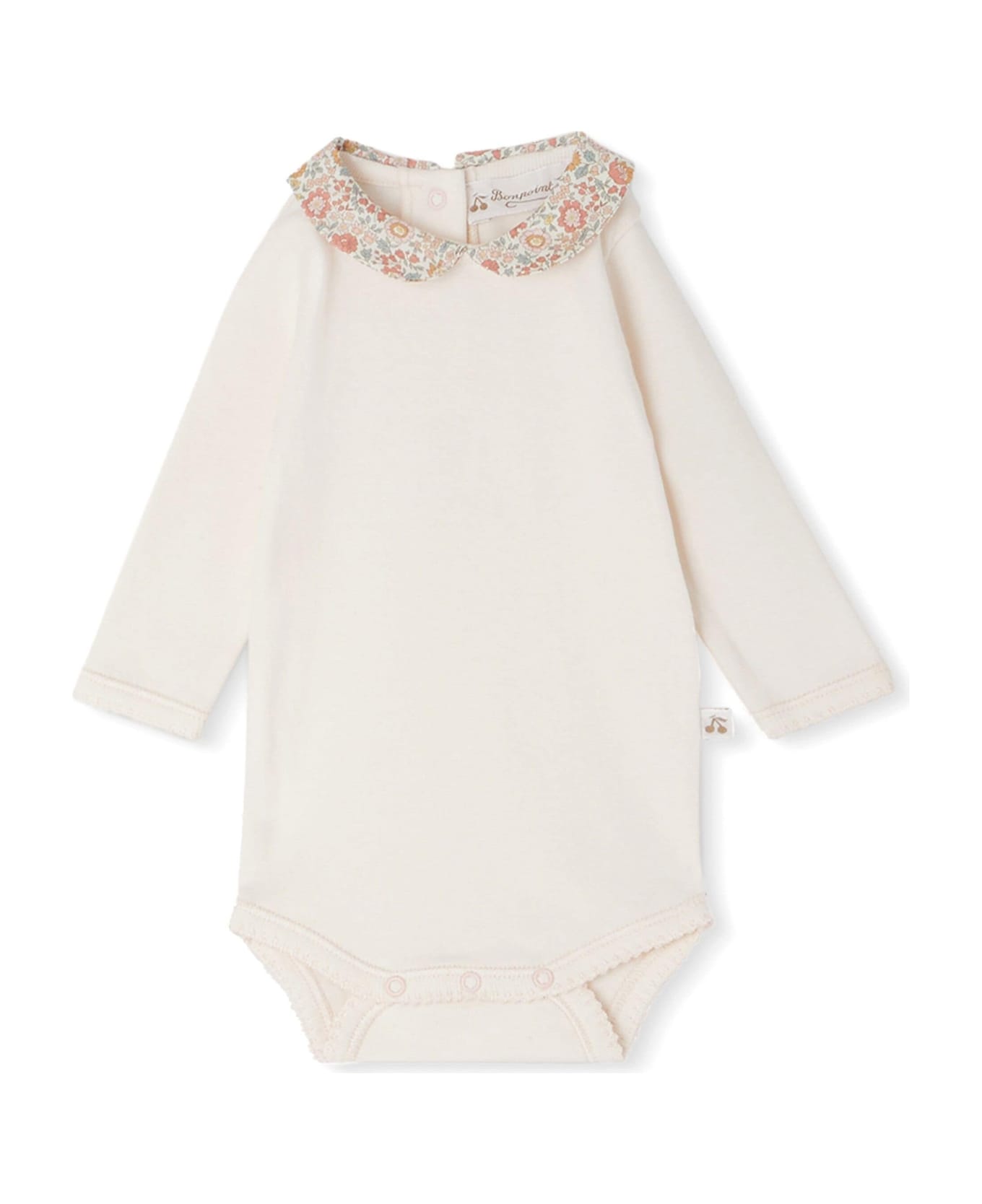 Bonpoint White Cygne Bodysuit With Embroidered Collar In Orange - White