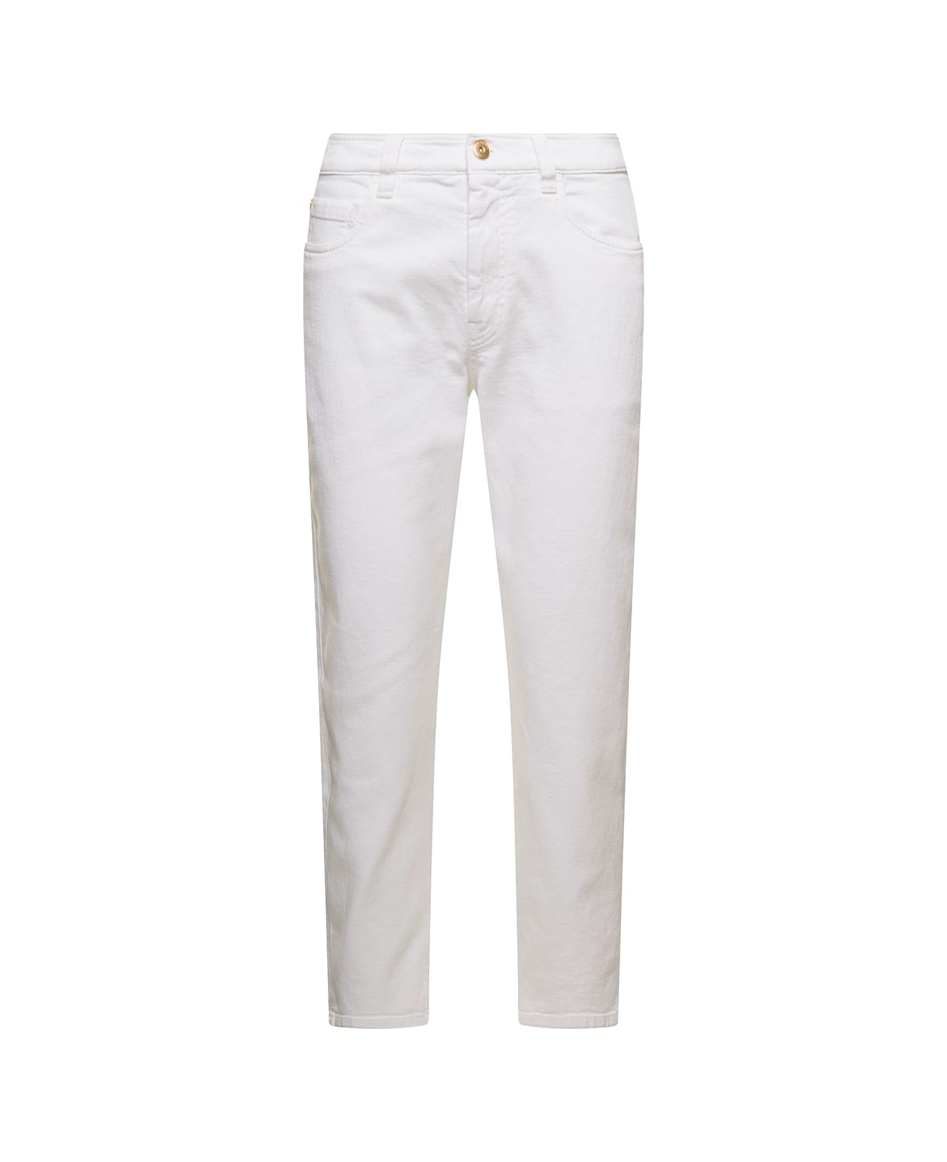 Brunello Cucinelli White 5 Pockets Jeans With Monile Detail In Stretch Cotton Denim Woman - White