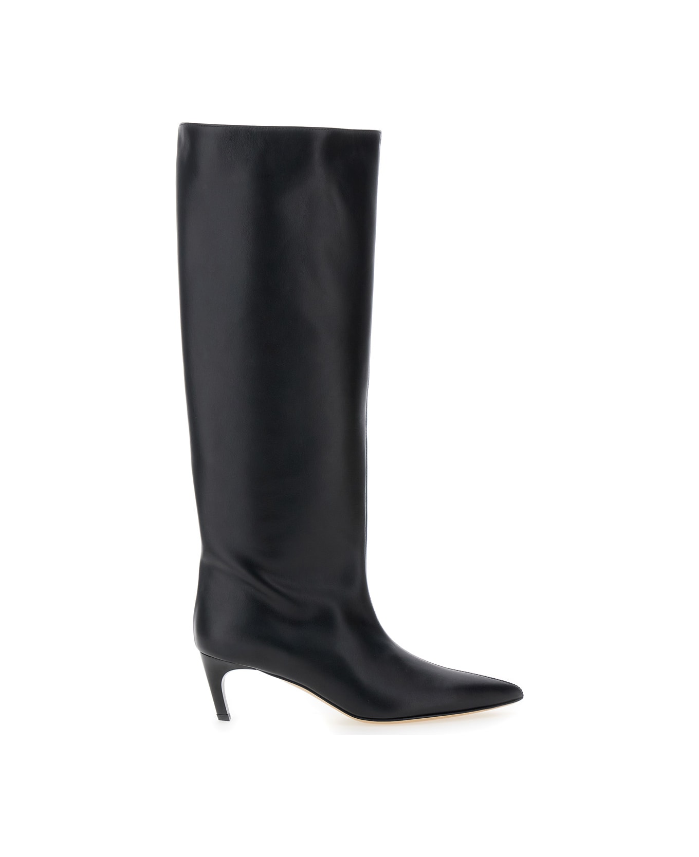 SEMICOUTURE Black High Boots With Pointed Toe And Low Heel In Leather Woman - Black