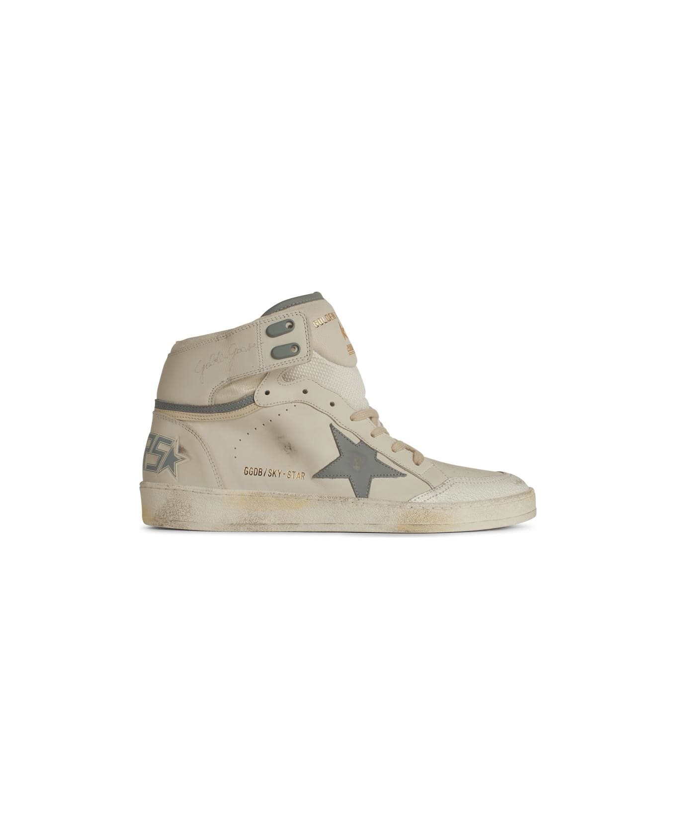 Golden Goose 
sky Star
 White Leather Sneakers - WHITE/SILVER BLUE/BEIGE