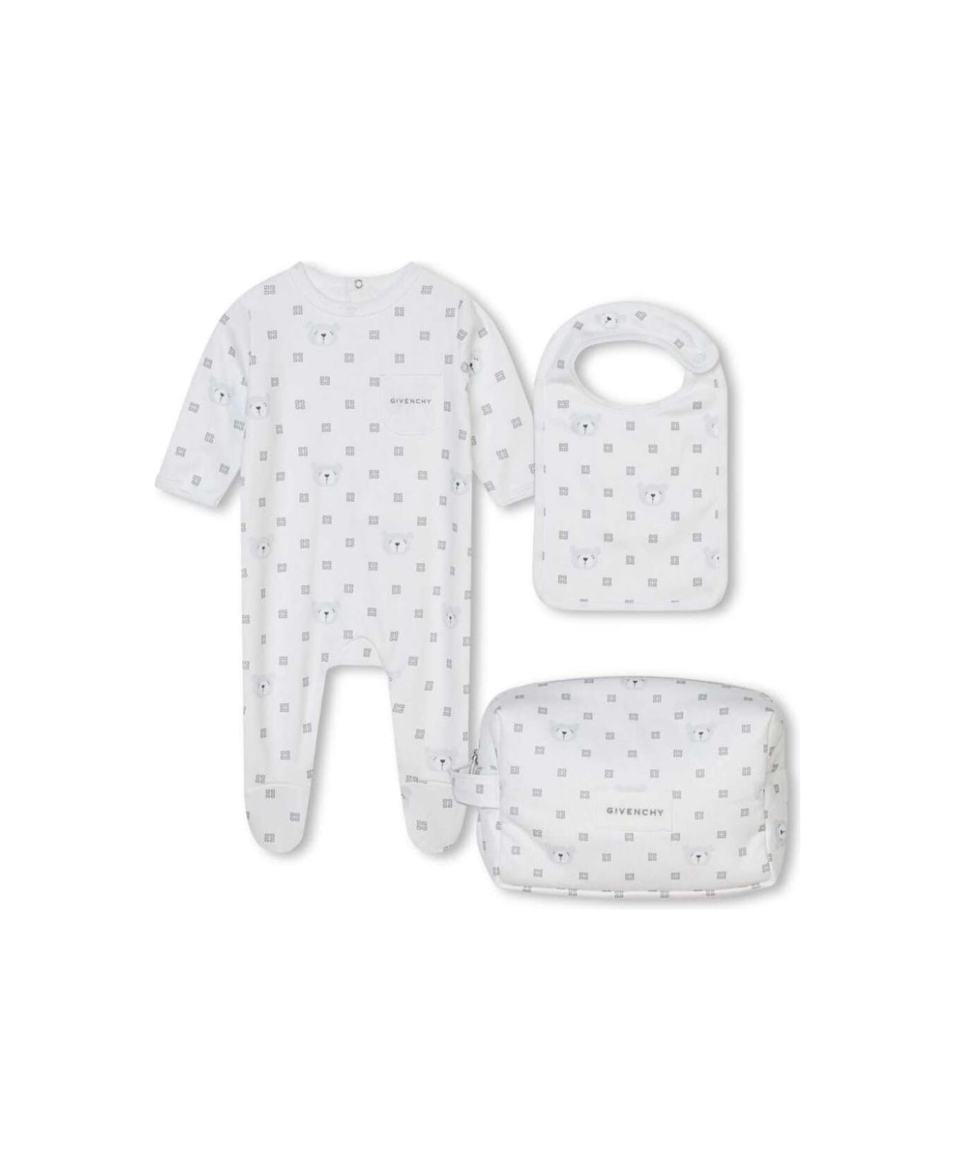 Givenchy White Matching Set With Teddy Bear Print In Cotton Baby - White