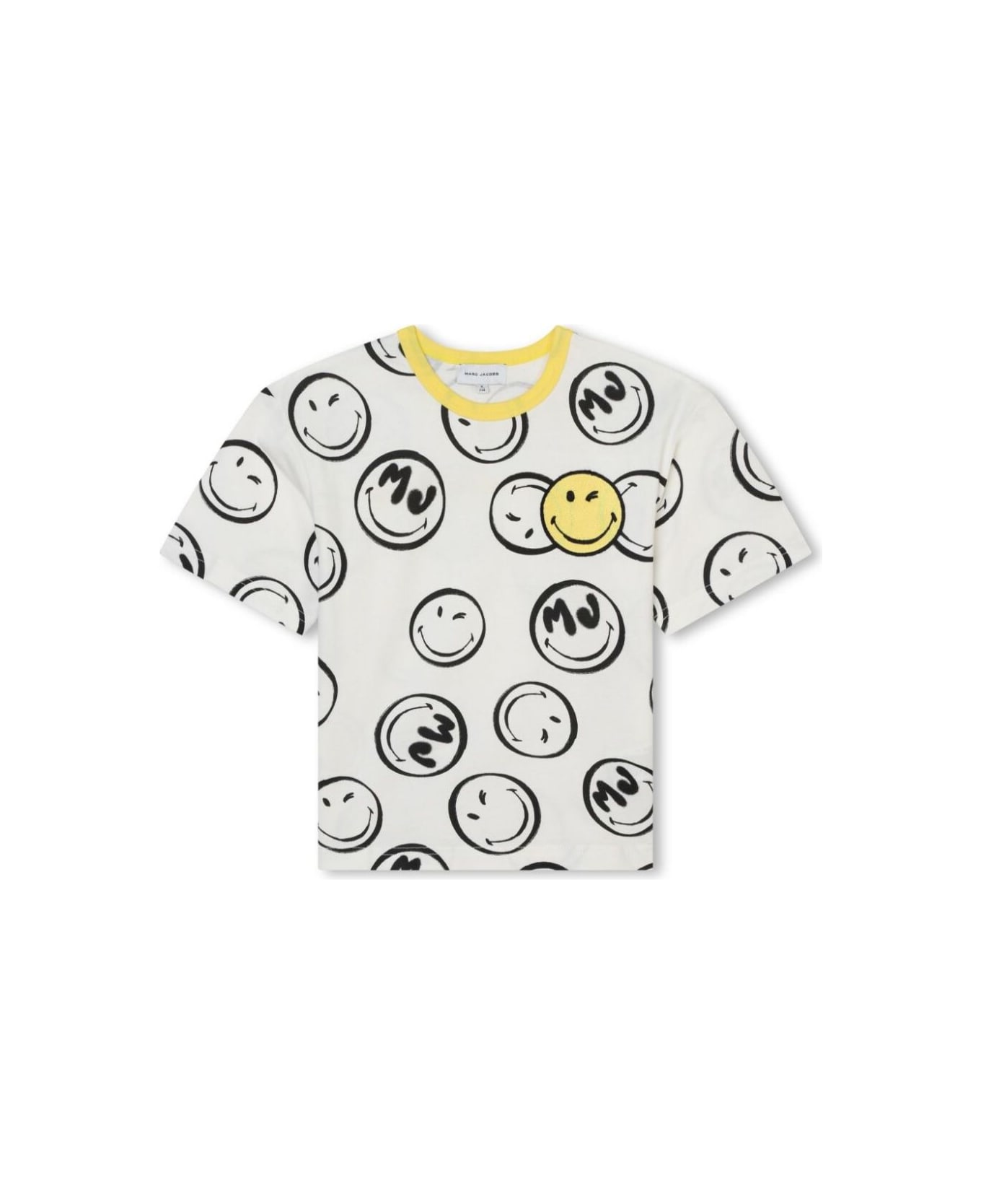 Marc Jacobs White Crewneck T-shirt With All-over Smile Print In Cotton Boy - White