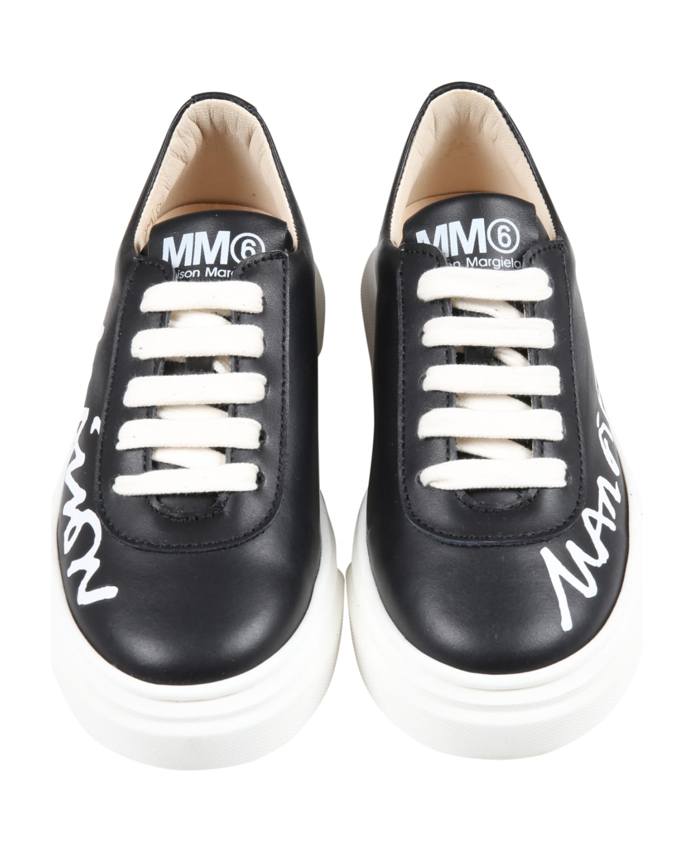 MM6 Maison Margiela Black Sneakers For Kids With White Logo - Black