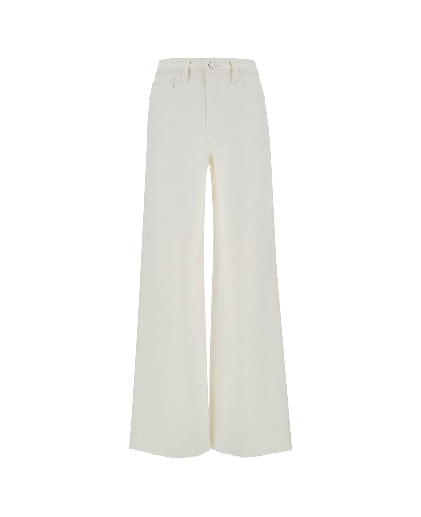 Frame 'le Jane' White Wide Leg Jeans With Tonal Buttons In Stretch Cotton Denim Woman - White