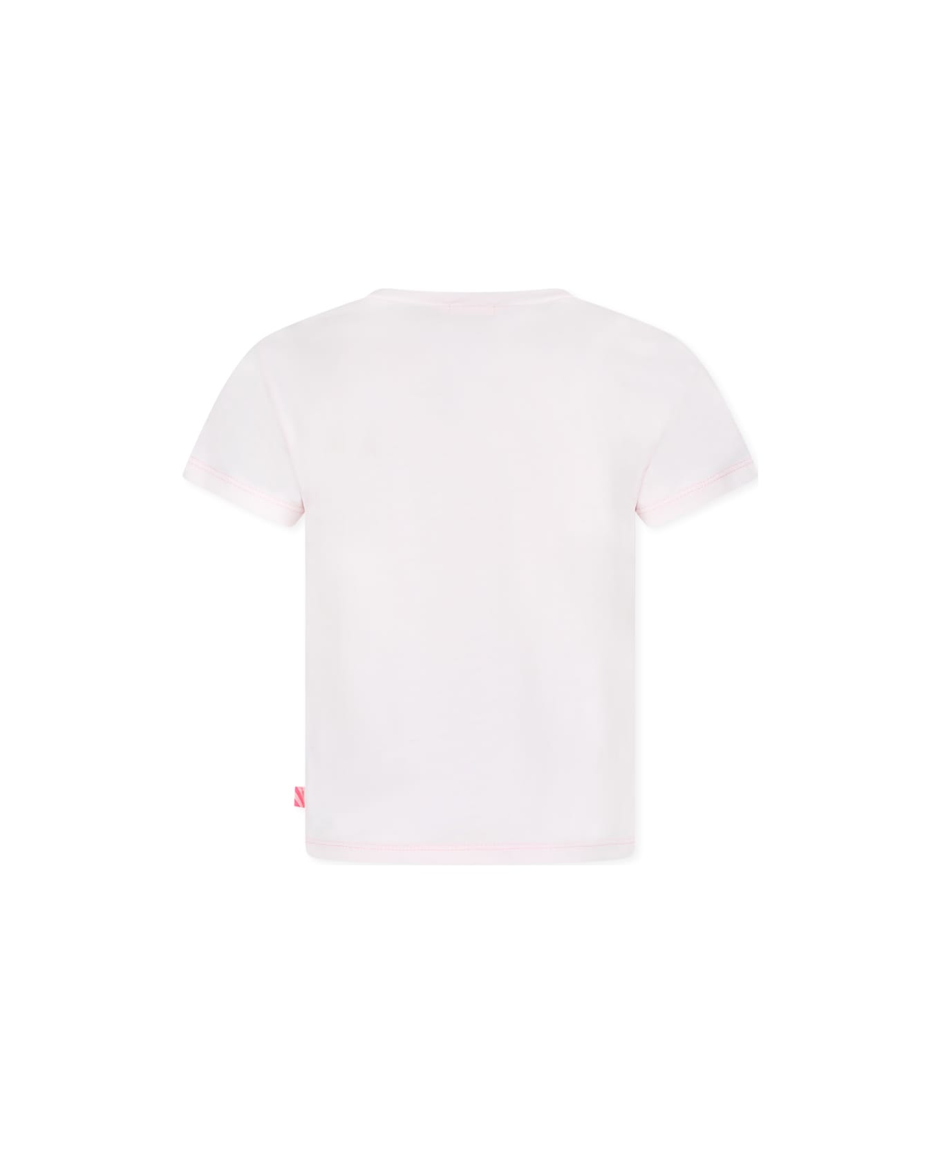 Billieblush Pink T-shir For Girl With Pelican Print - White