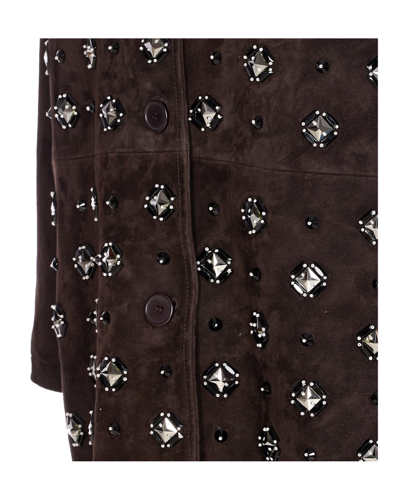 S.W.O.R.D 6.6.44 Suede Coat With Jewels Applications - Brown