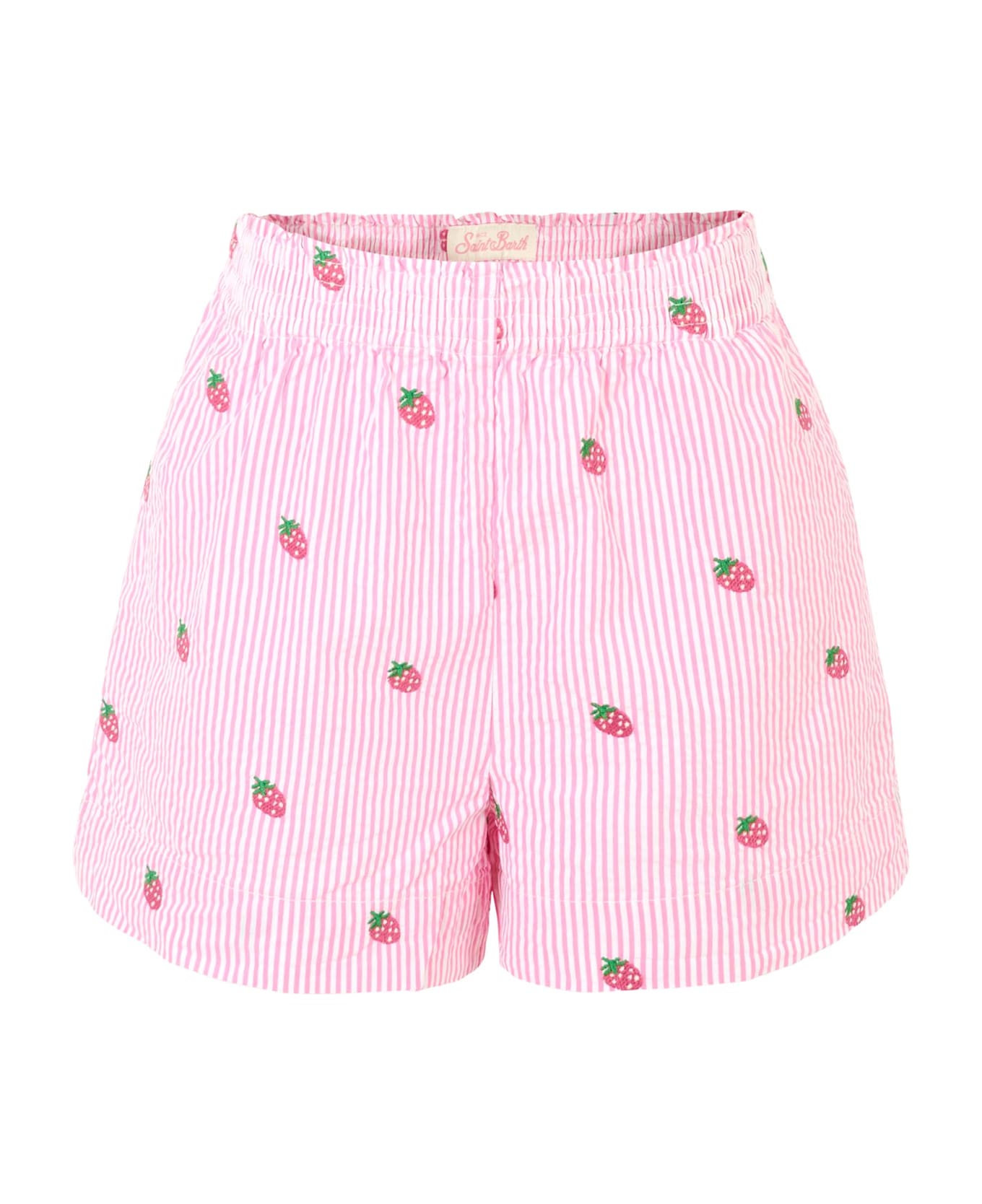 MC2 Saint Barth Pink Shorts For Girl With Embroidered Fuchsia Strawberries - Pink ボトムス