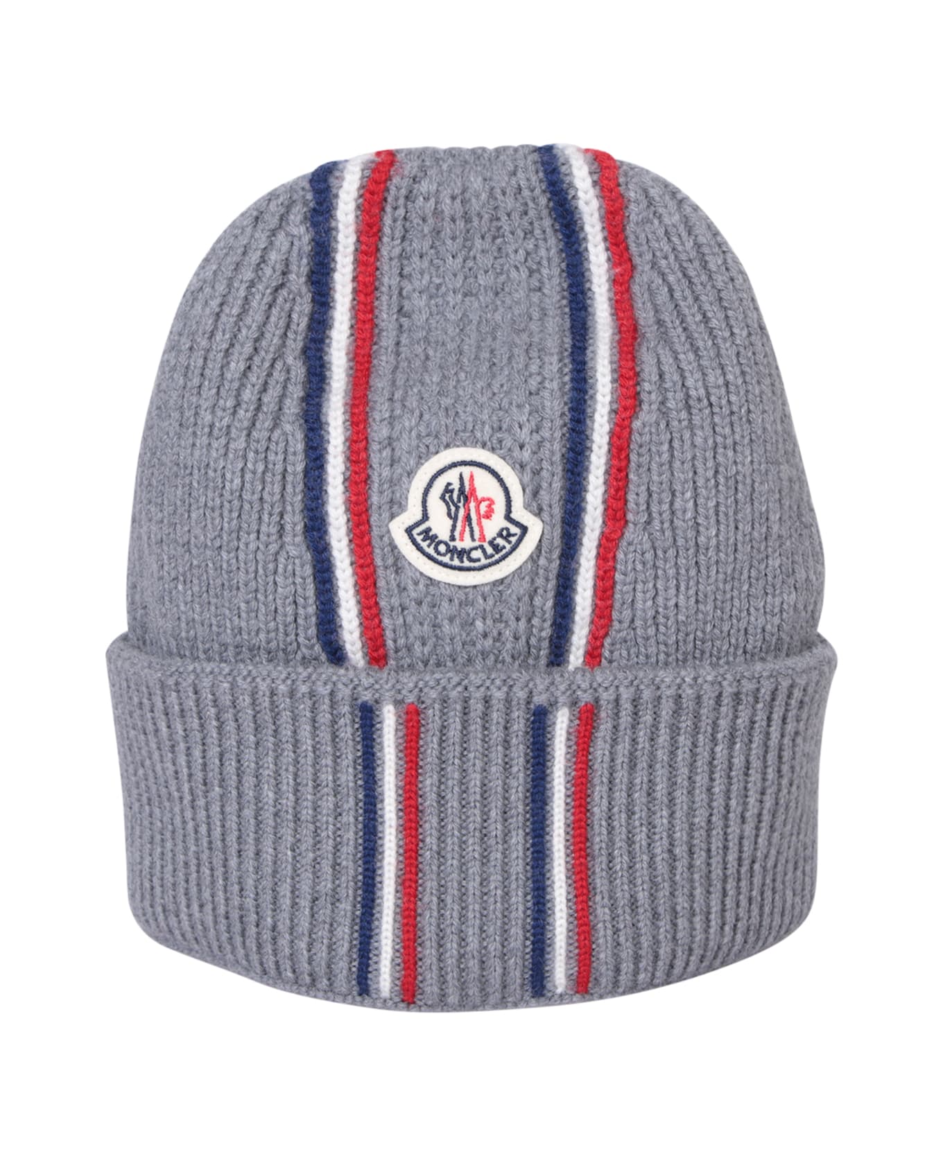 Moncler Logo Patch Knitted Beanie - Grey