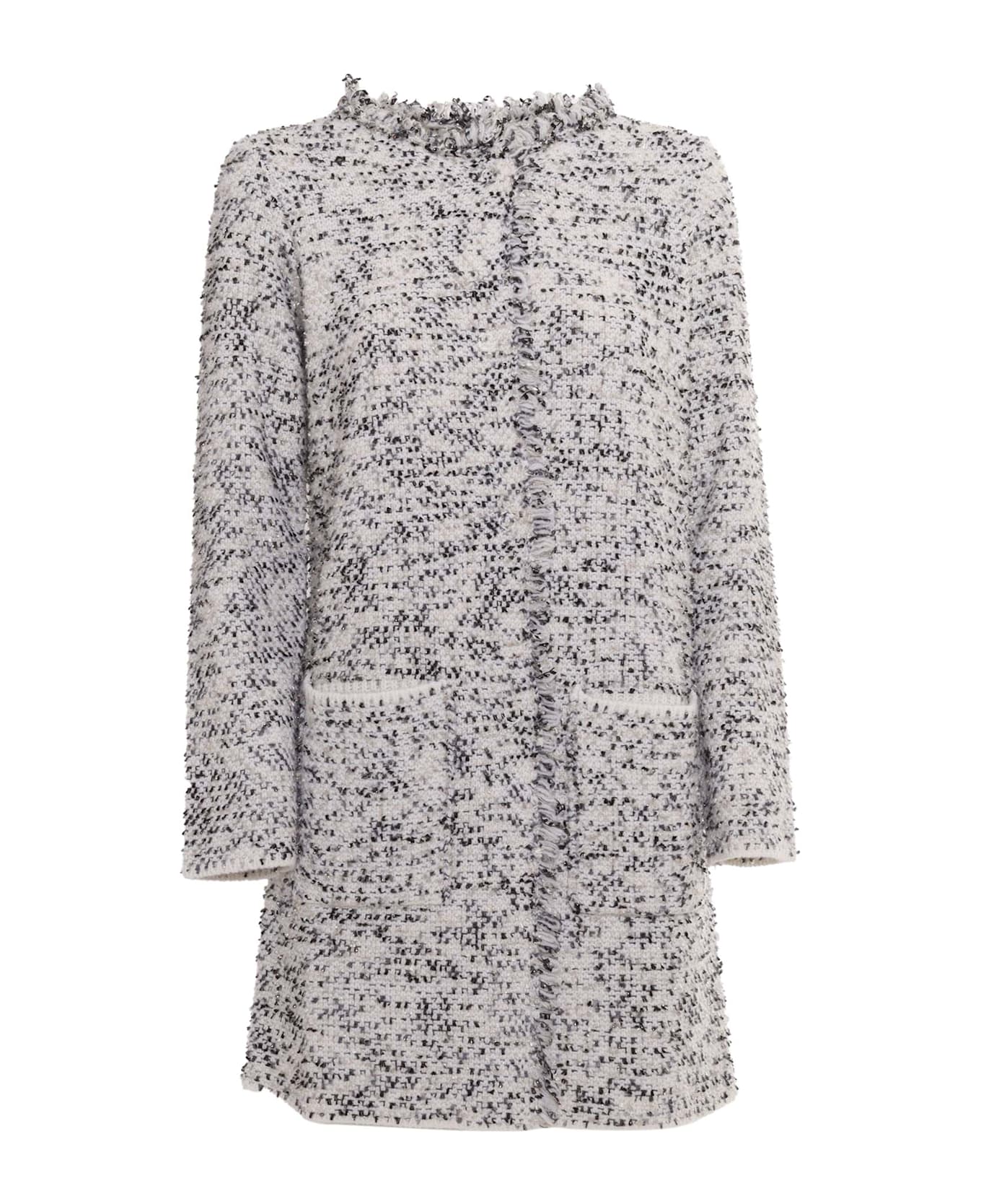 Kangra Woven Stitch Coat With Pockets - WHITE