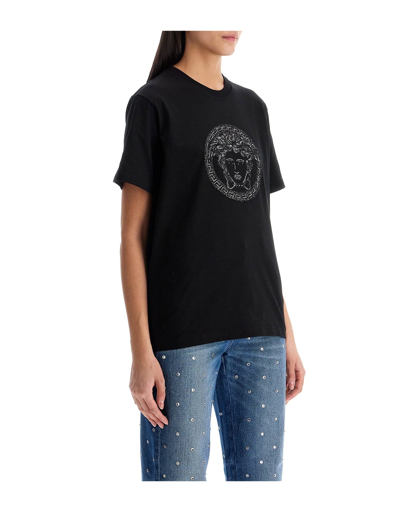 Versace Medusa Embroidered T-shirt - BLACK (Black)