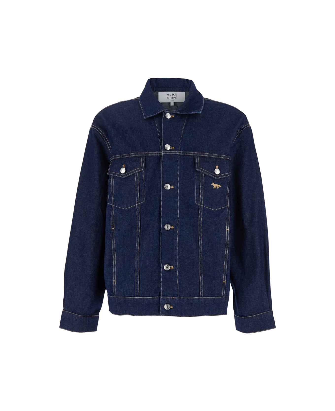 Maison Kitsuné 
trucker
 Blue Jacket With Logo Embroidery On The Front And Logo Patch On The Rear In Denim Man - Blu
