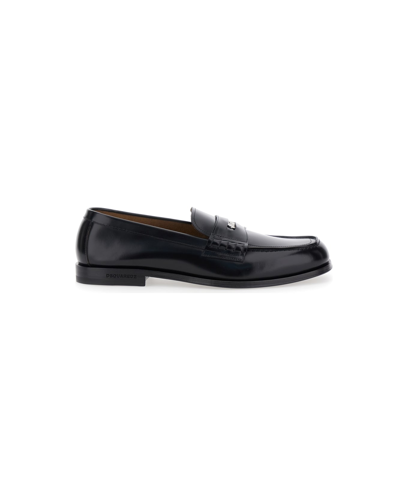 Dsquared2 Black Loafers With Logo Plaque On The Front And Logo Lettering On The Heel In Leather Man - Black