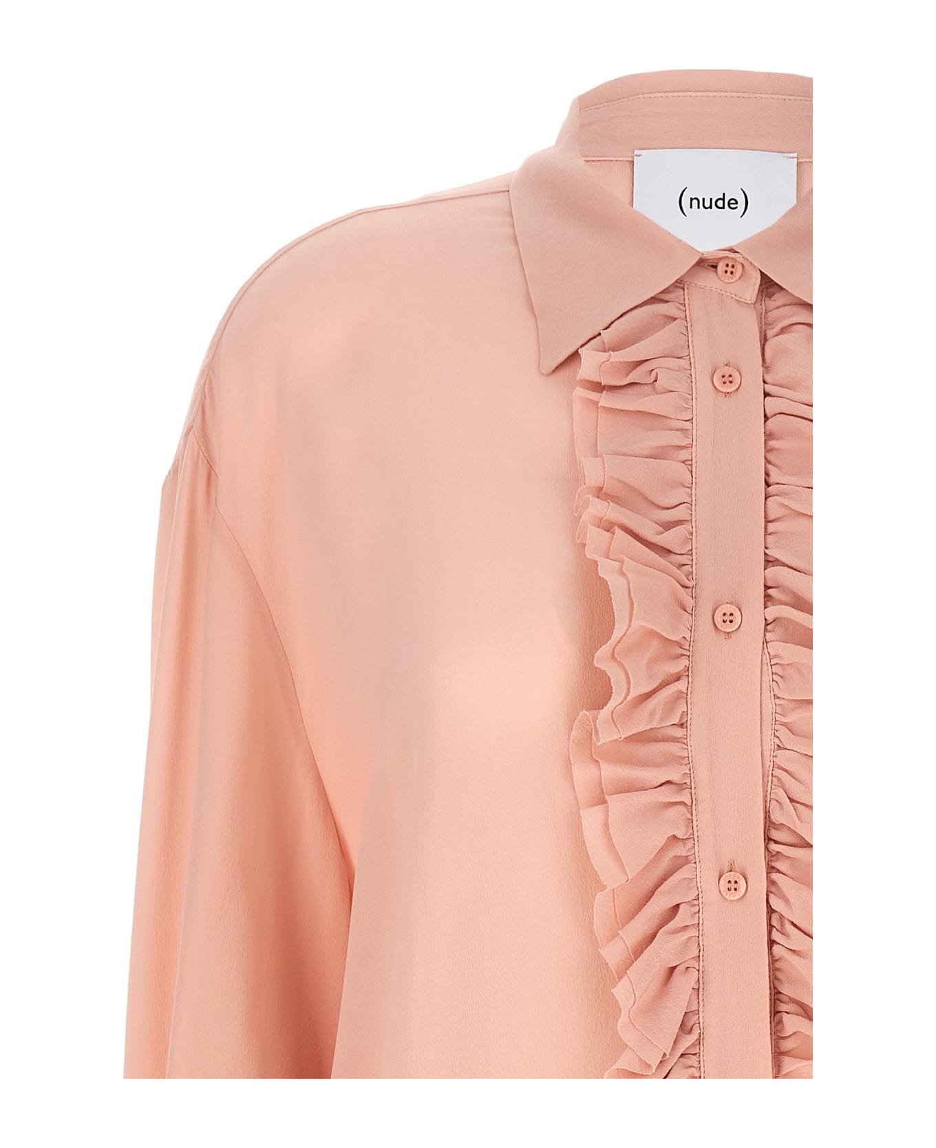 (nude) Ruffled Silk Shirt - Pink