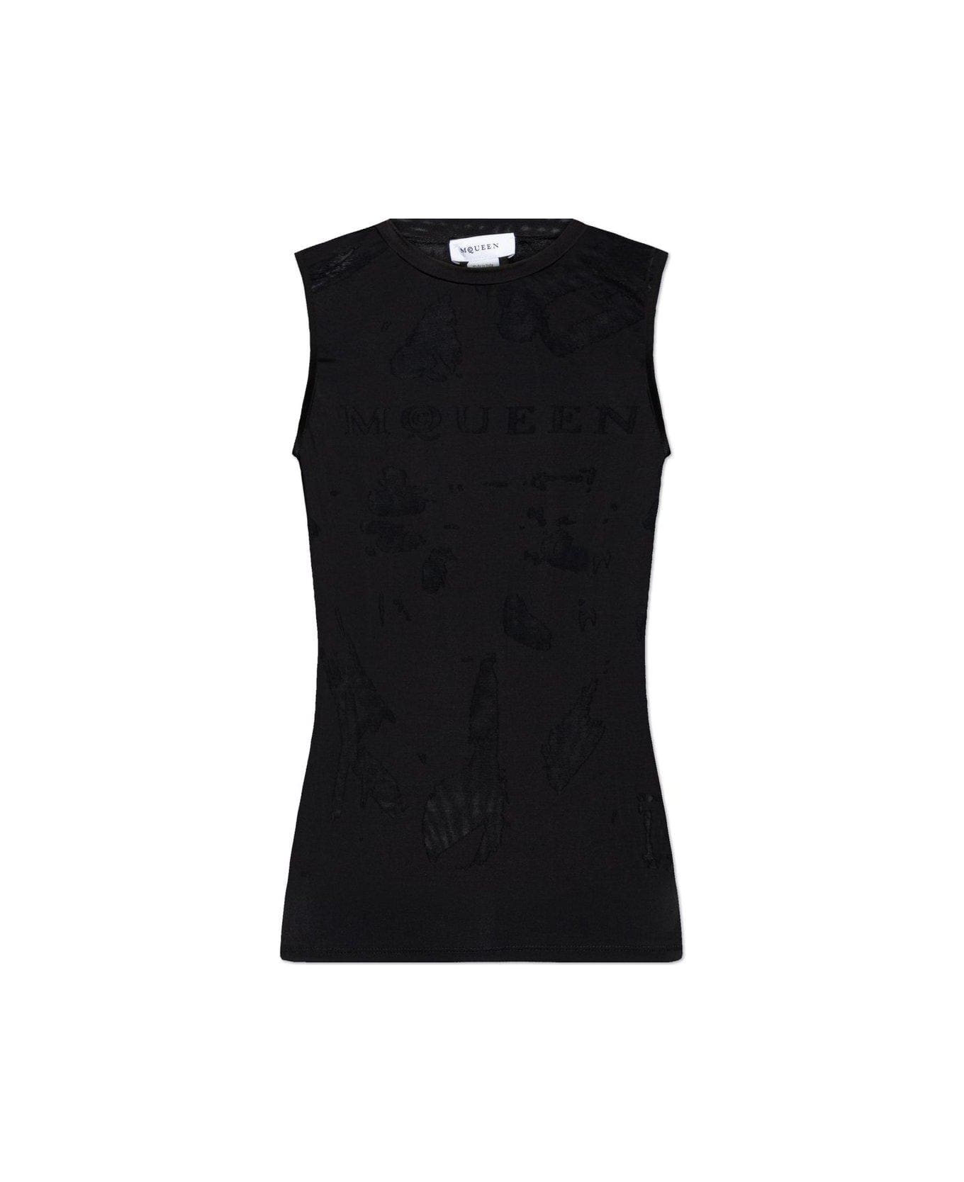 Alexander McQueen Logo Detailed Mesh Tank Top - Black