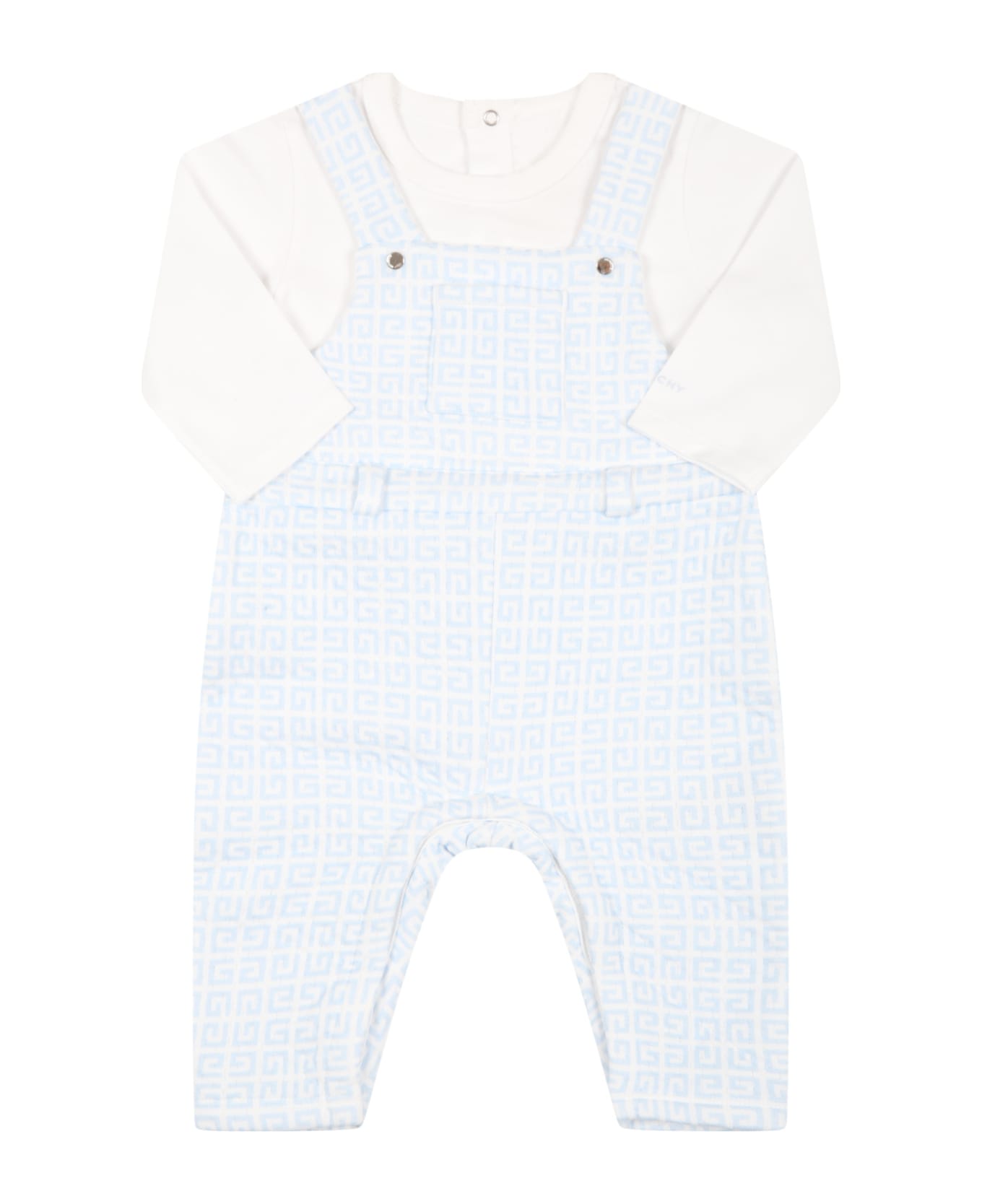 Givenchy White Babygrow For Baby Boy With Logos - Light Blue