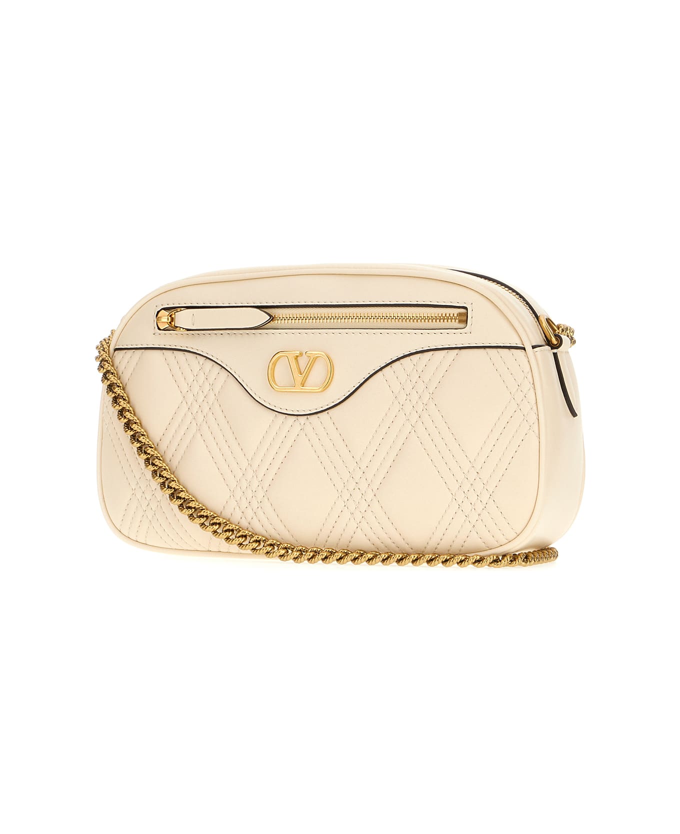 Valentino Garavani Ivory Nappa Leather Quiltie 67 Crossbody Bag - White