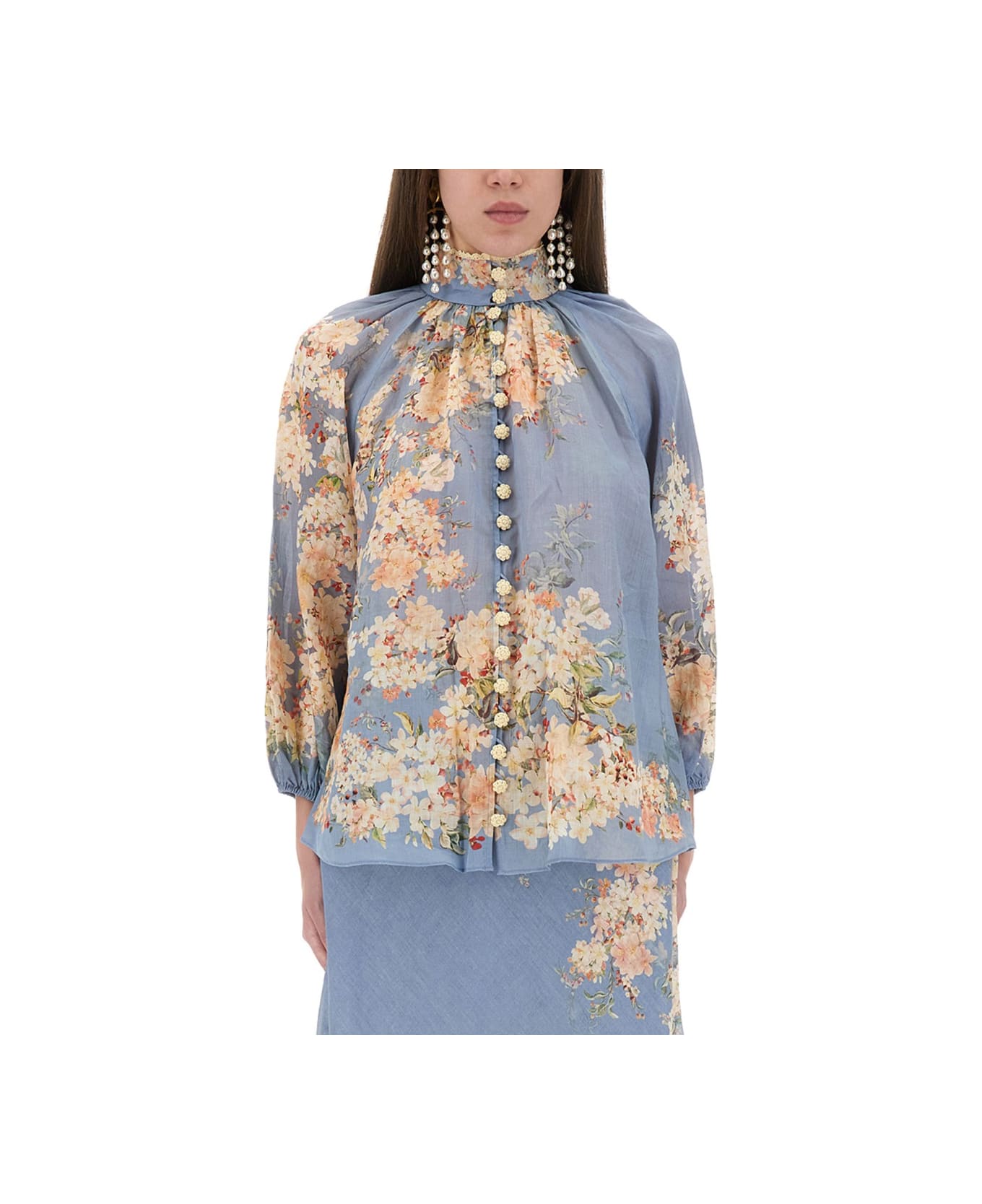 Zimmermann Blouse With Puff Sleeves "cascadian" - BABY BLUE