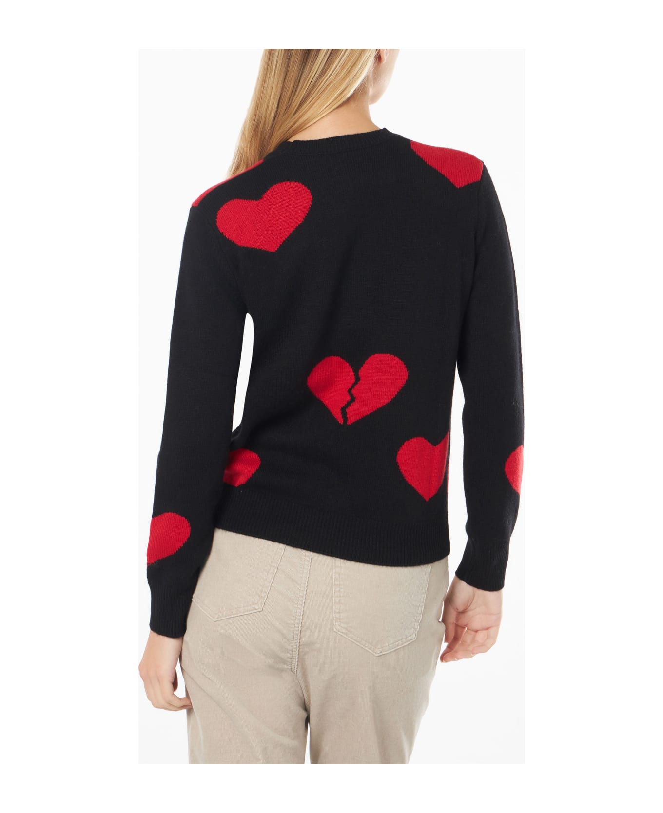 MC2 Saint Barth Woman Crewneck Sweater With Heart Breaker Embroidery - BLACK