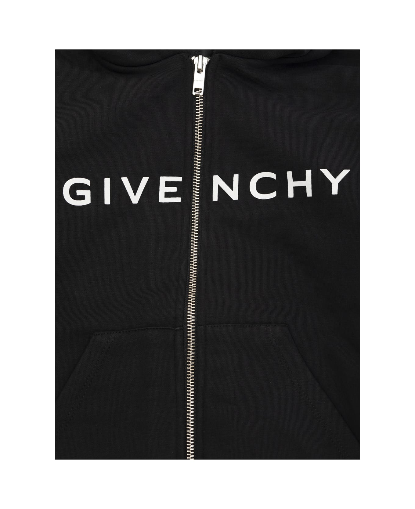 Givenchy Black Zip-up Sweatshirt With Logo Print In Cotton Blend Girl - Black