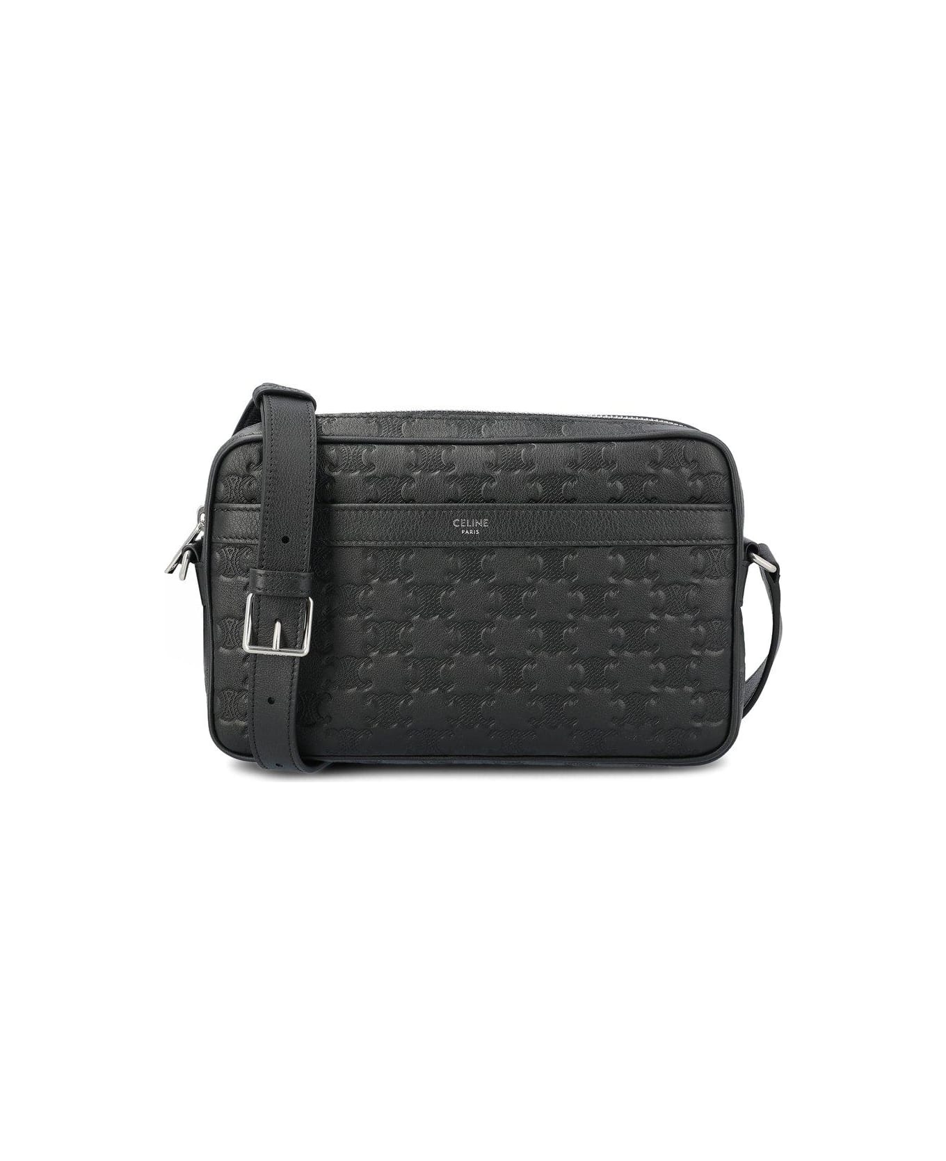 Celine Triomphe Embossed Medium Messenger Bag - Si Black